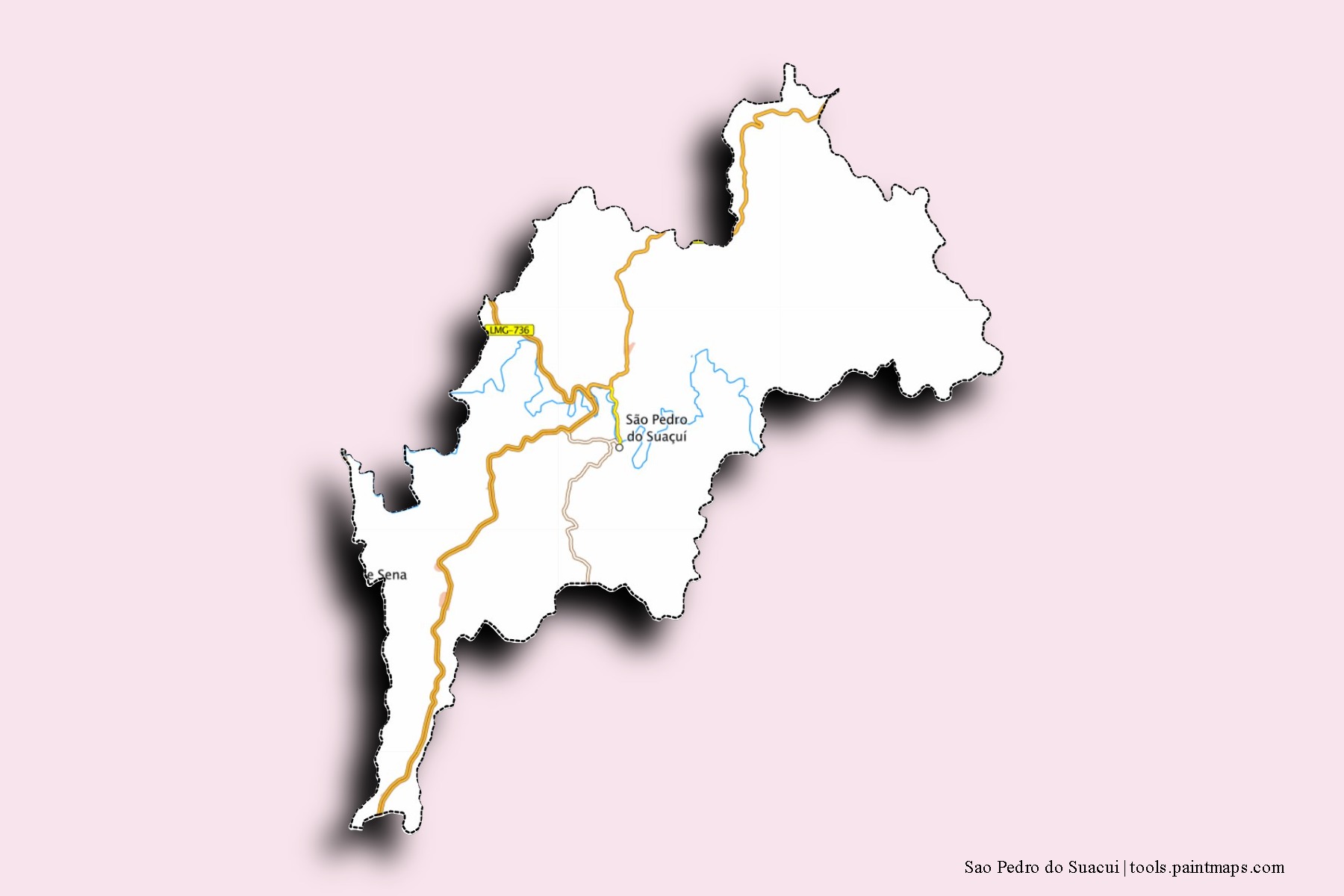 Mapa de barrios y pueblos de Sao Pedro do Suacui con efecto de sombra 3D