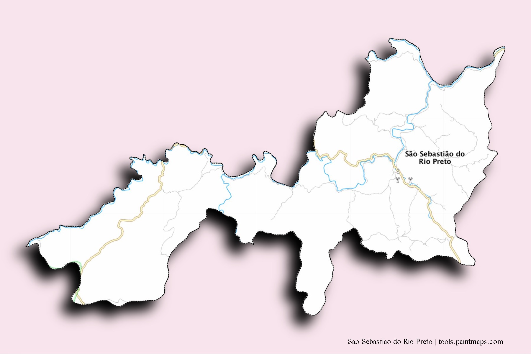 Sao Sebastiao do Rio Preto neighborhoods and villages map with 3D shadow effect