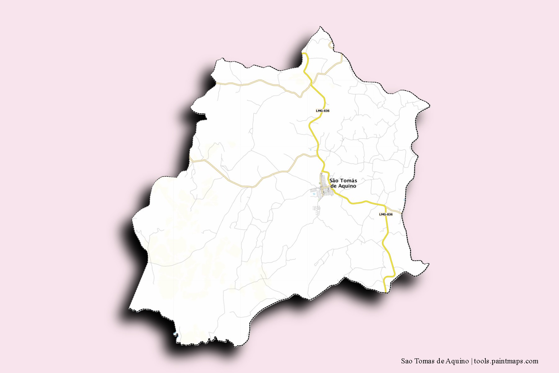 Mapa de barrios y pueblos de Sao Tomas de Aquino con efecto de sombra 3D