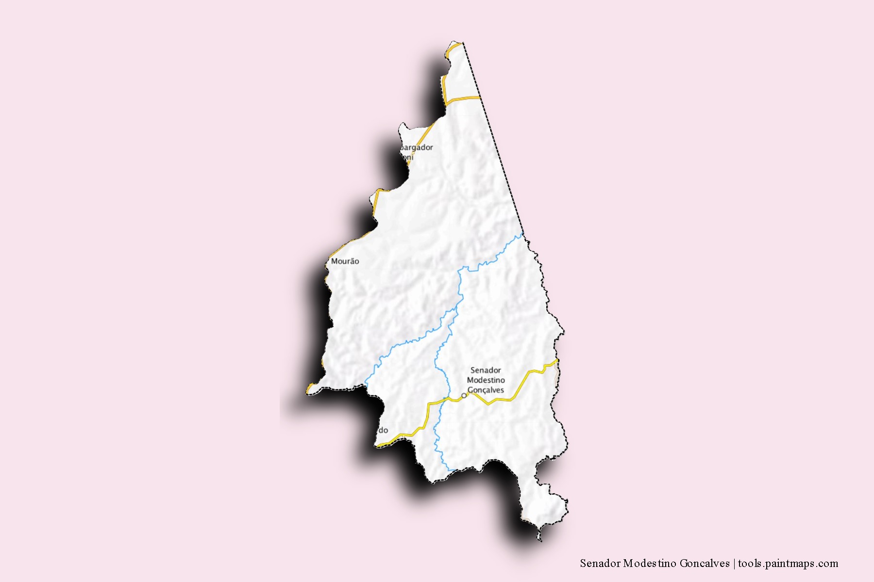 Senador Modestino Goncalves neighborhoods and villages map with 3D shadow effect