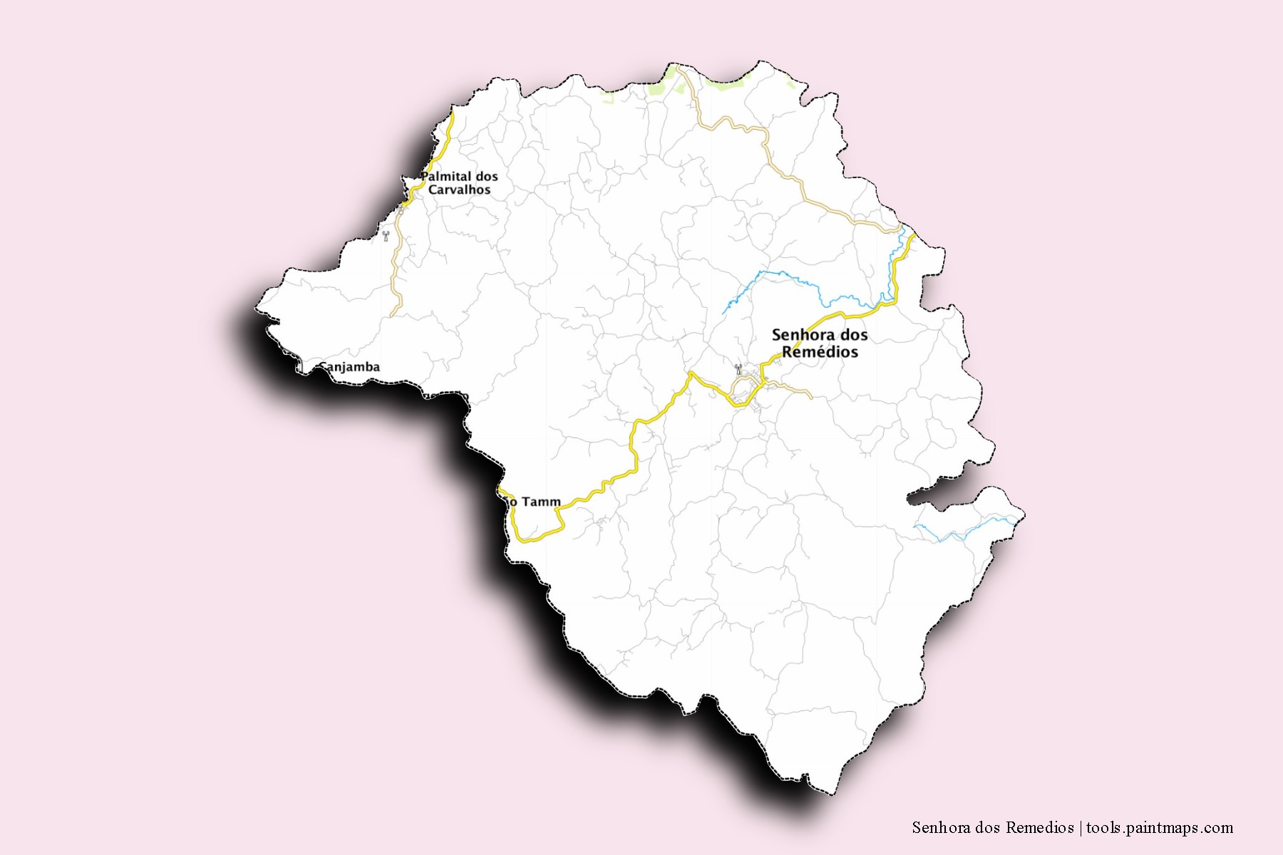 Mapa de barrios y pueblos de Senhora dos Remedios con efecto de sombra 3D