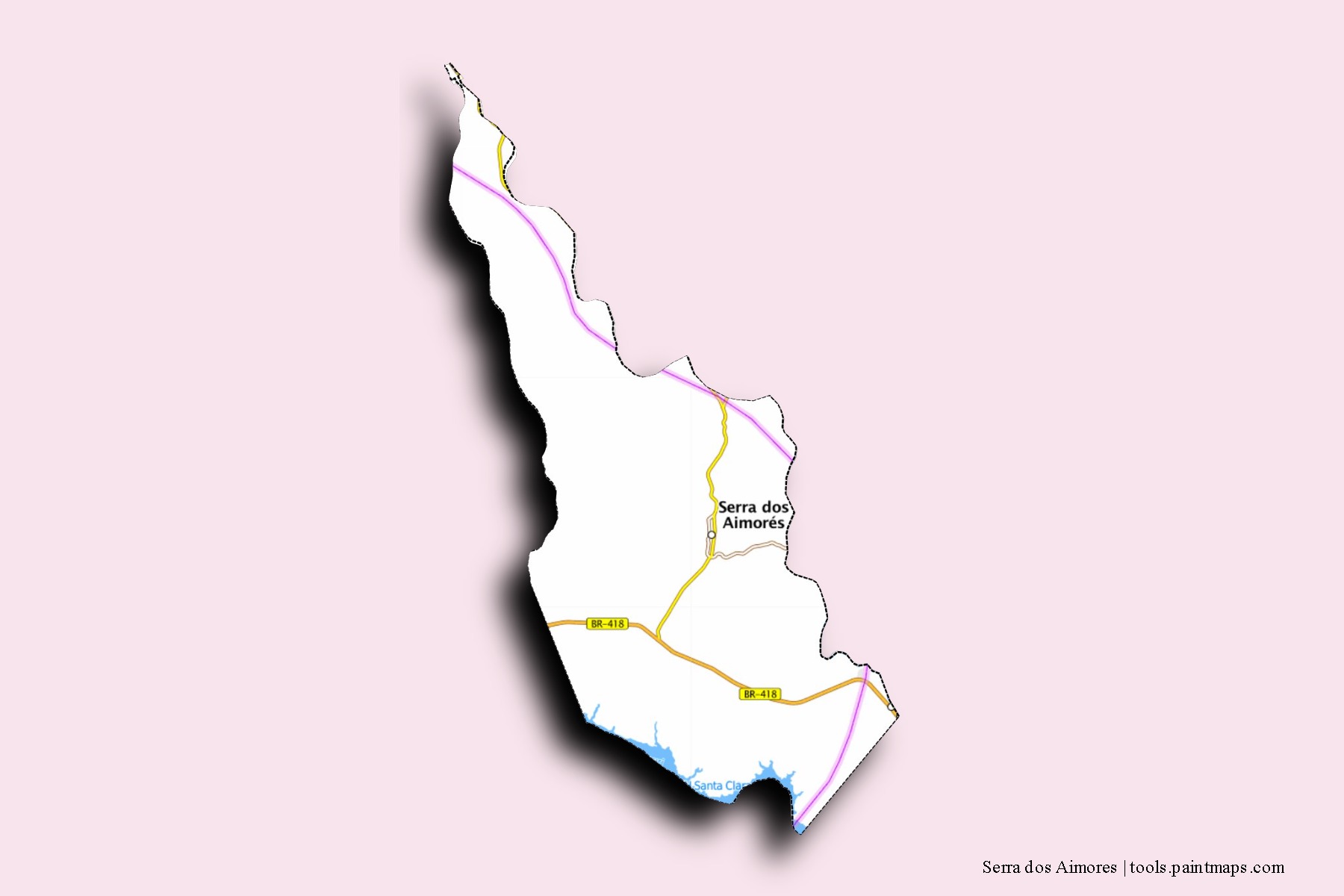 Mapa de barrios y pueblos de Serra dos Aimores con efecto de sombra 3D