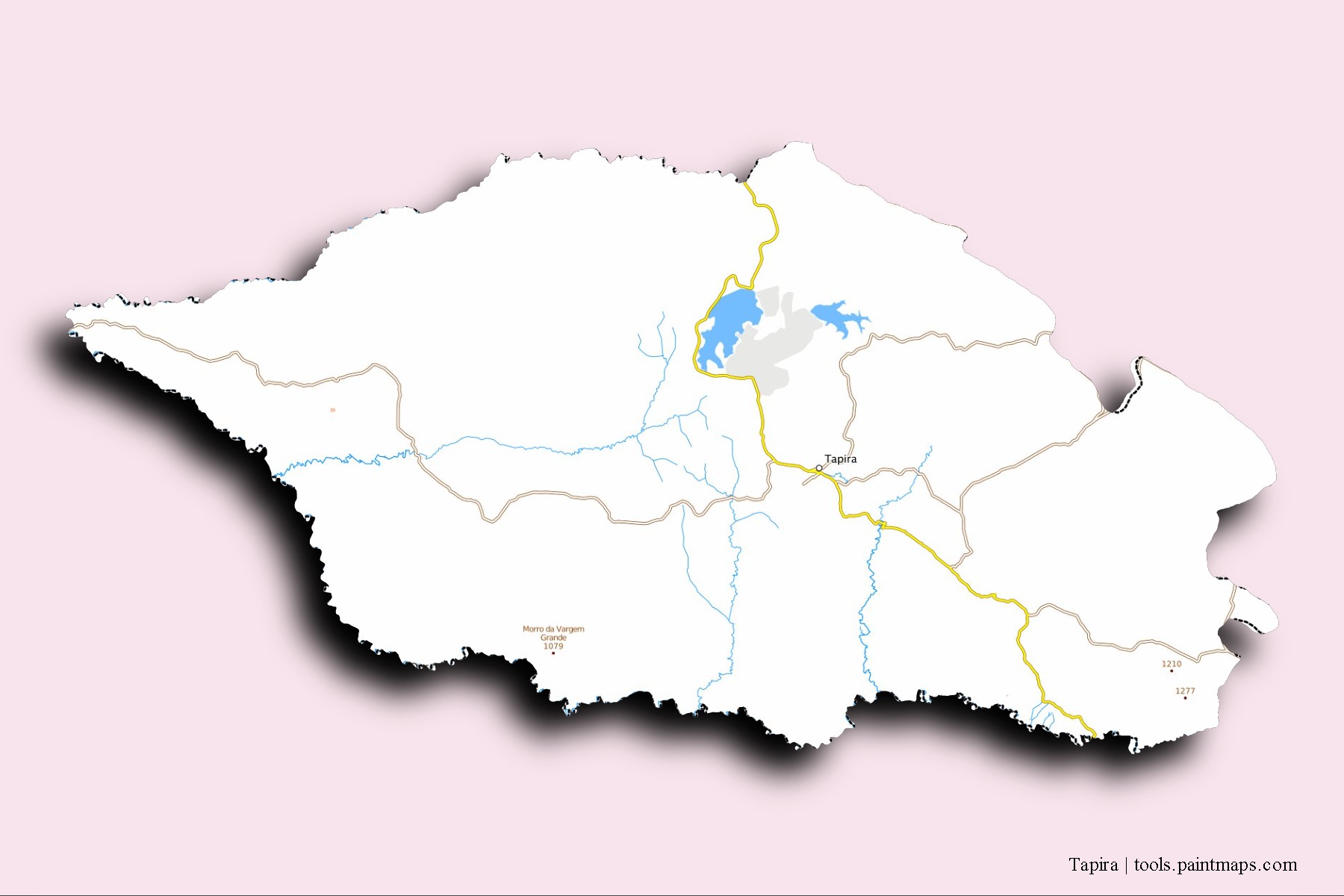 Mapa de barrios y pueblos de Tapira con efecto de sombra 3D