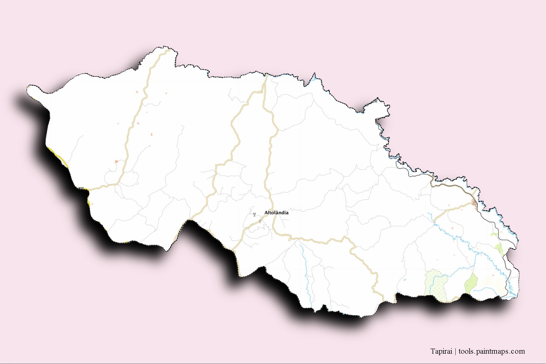 Mapa de barrios y pueblos de Tapirai con efecto de sombra 3D