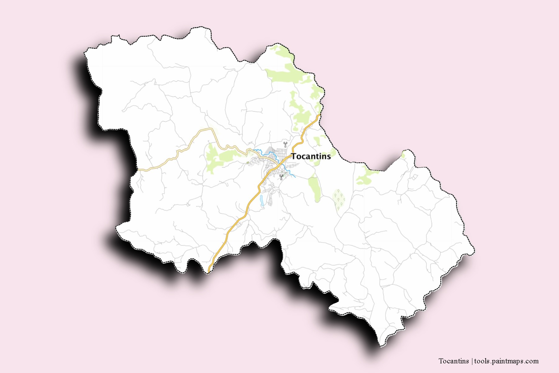 Mapa de barrios y pueblos de Tocantins con efecto de sombra 3D