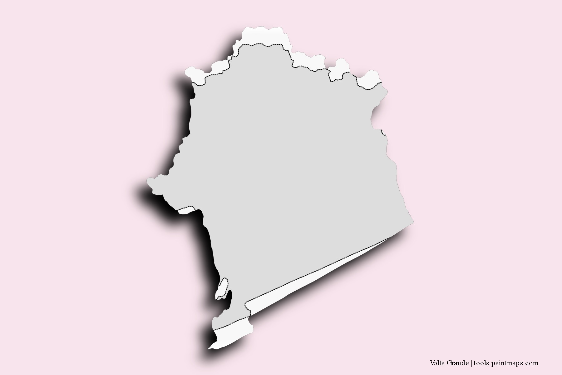 Mapa de barrios y pueblos de Volta Grande con efecto de sombra 3D