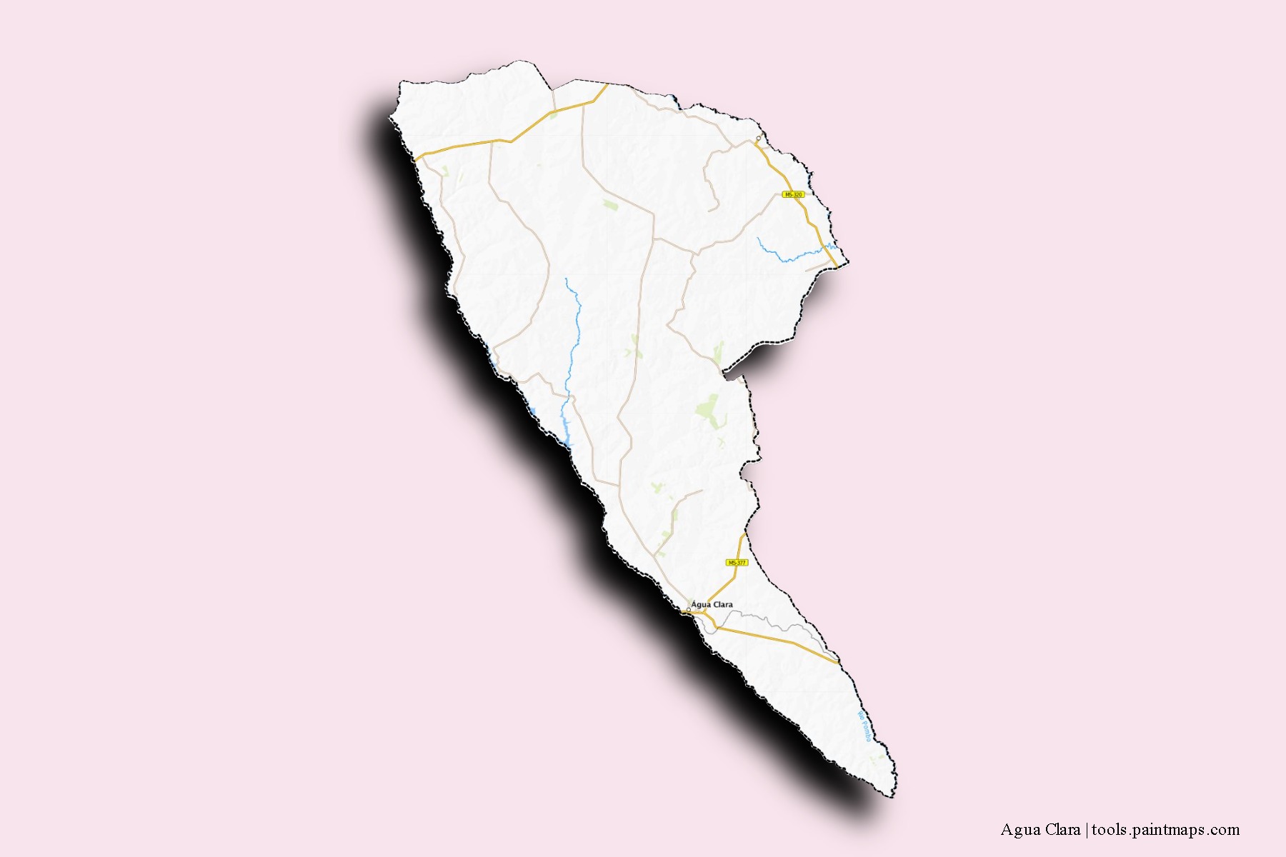 Mapa de barrios y pueblos de Agua Clara con efecto de sombra 3D