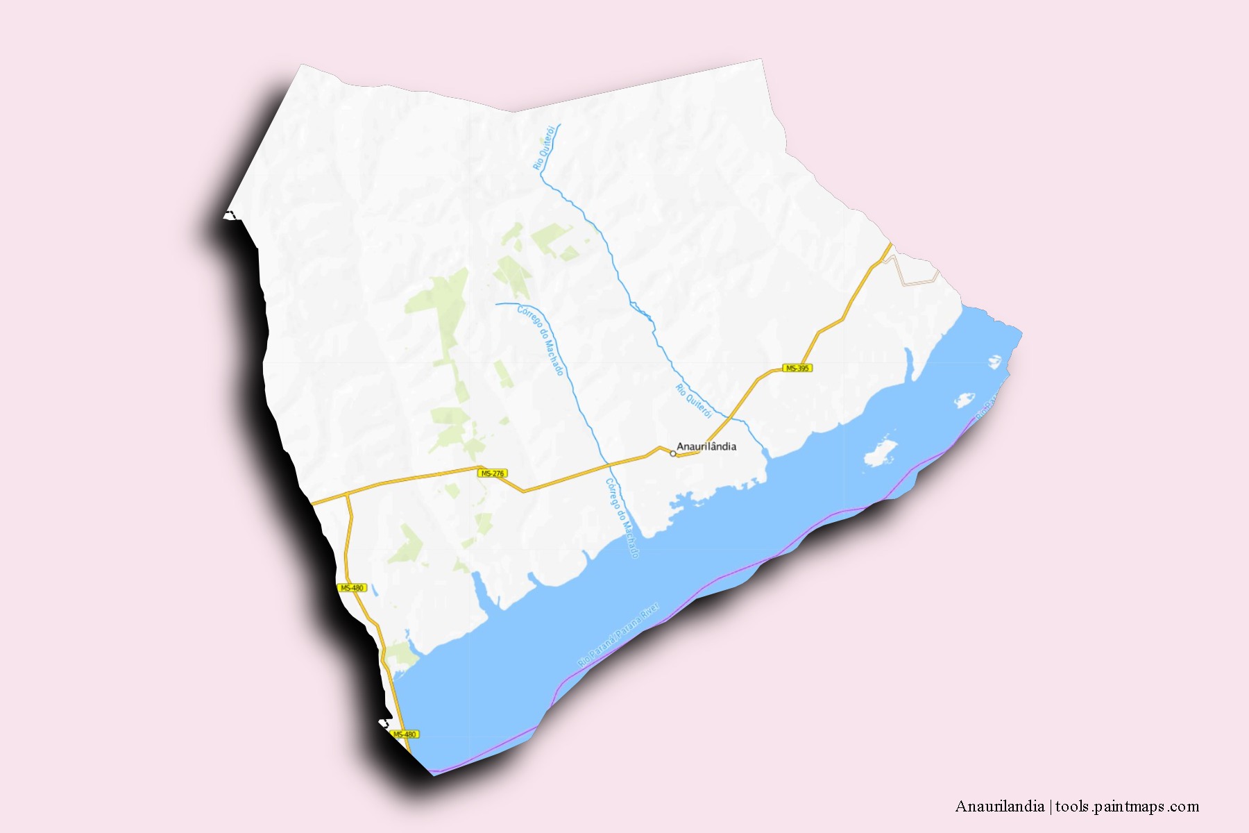 Mapa de barrios y pueblos de Anaurilandia con efecto de sombra 3D