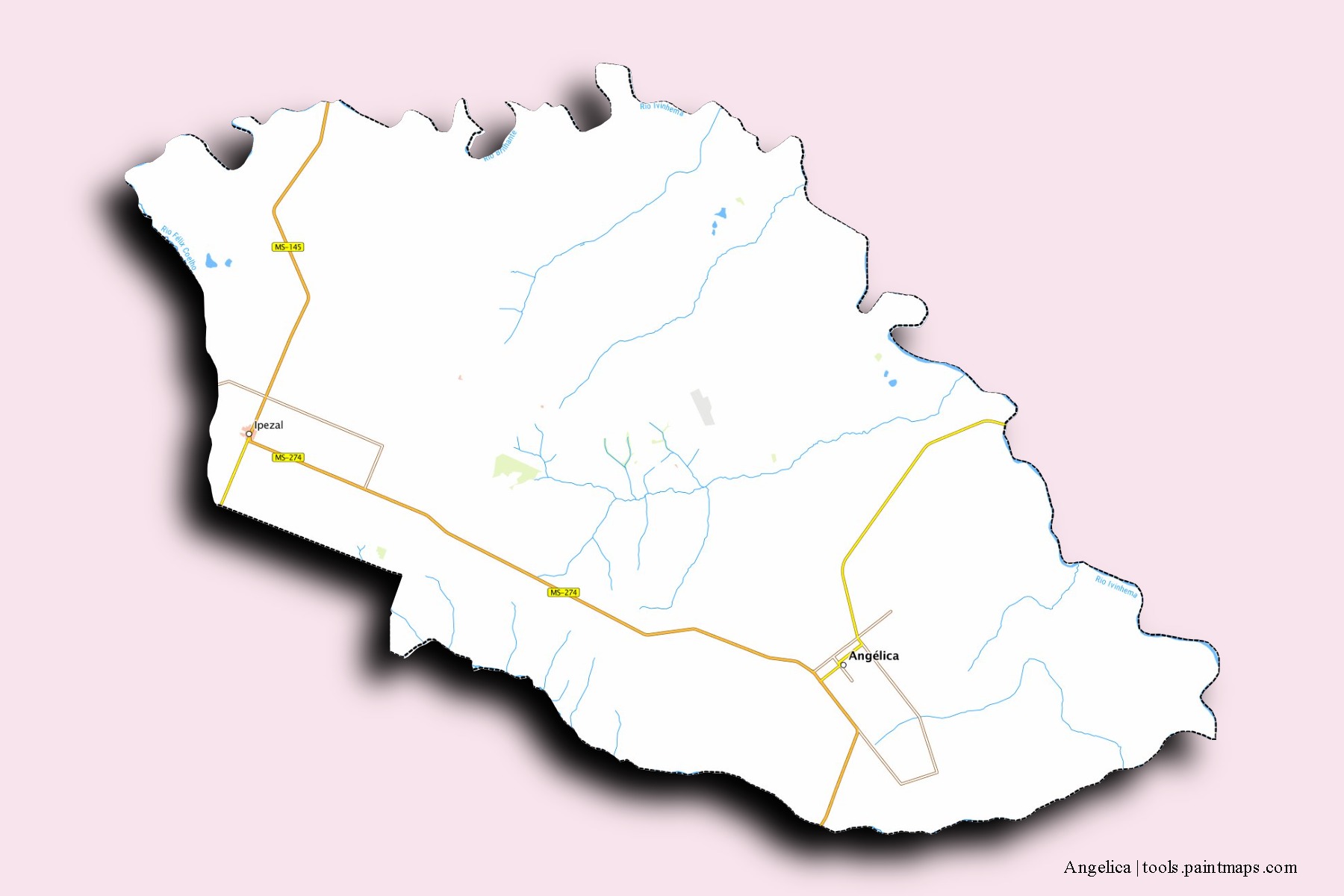 Mapa de barrios y pueblos de Angelica con efecto de sombra 3D