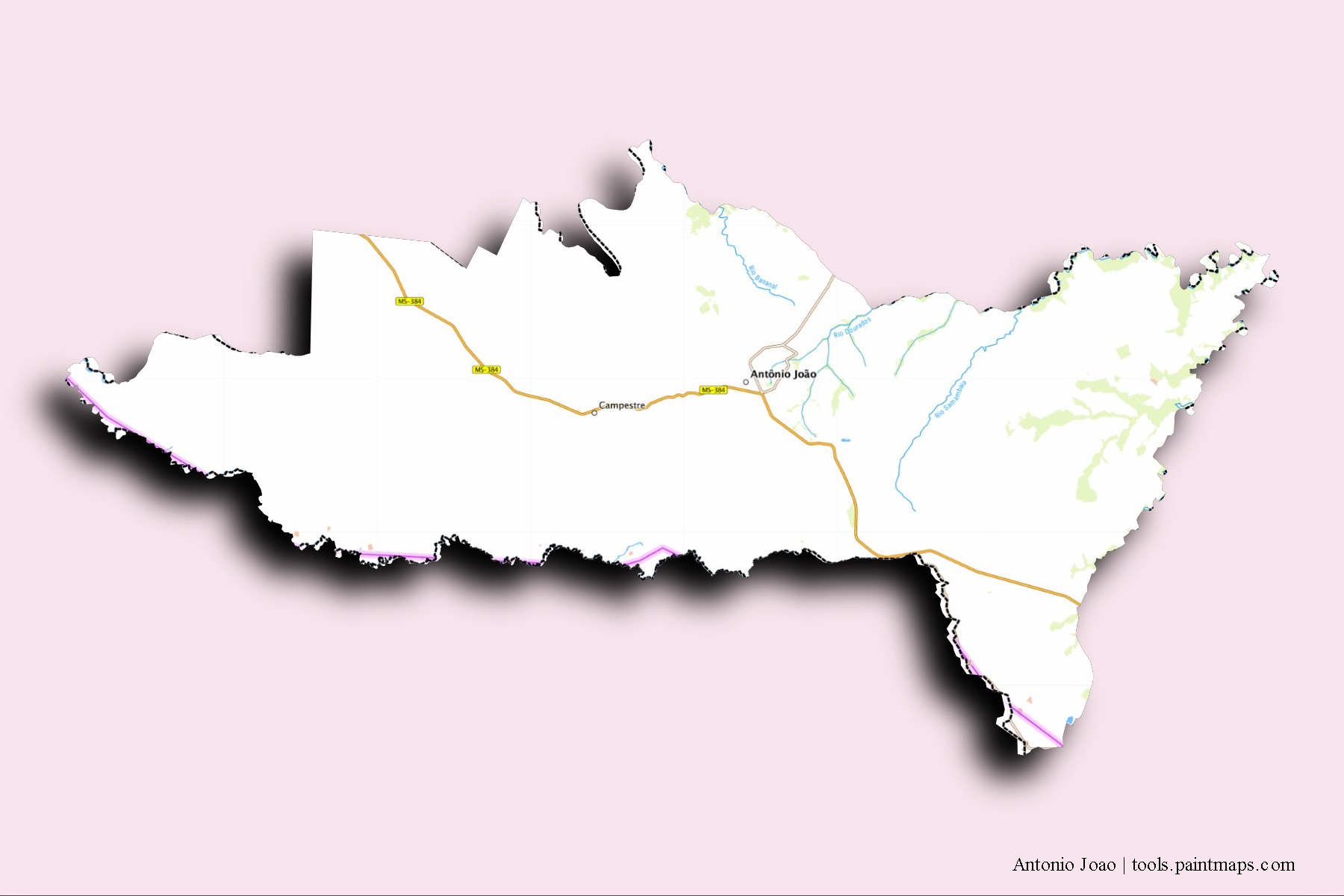3D gölge efektli Antonio Joao mahalleleri ve köyleri haritası