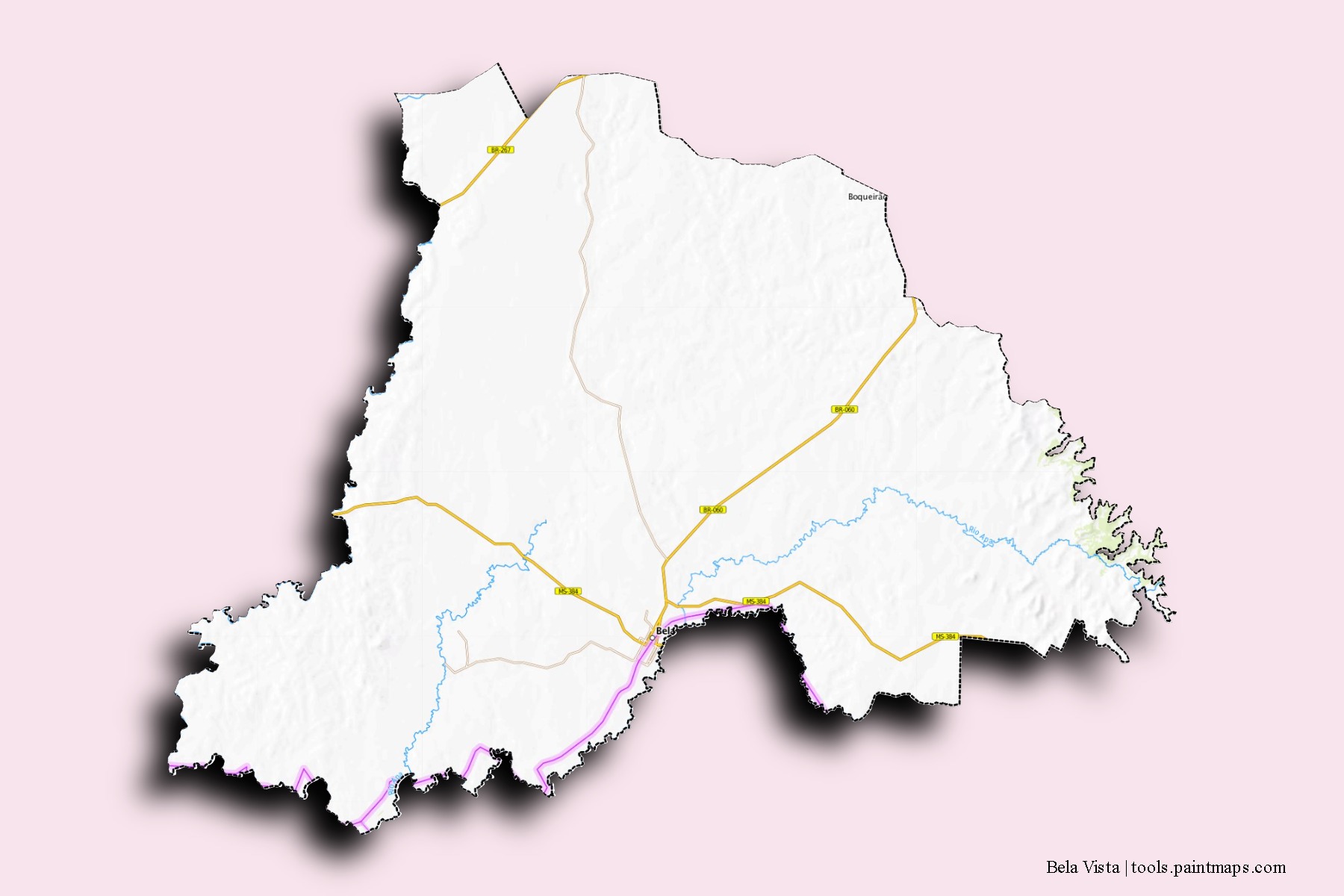 Mapa de barrios y pueblos de Bela Vista con efecto de sombra 3D