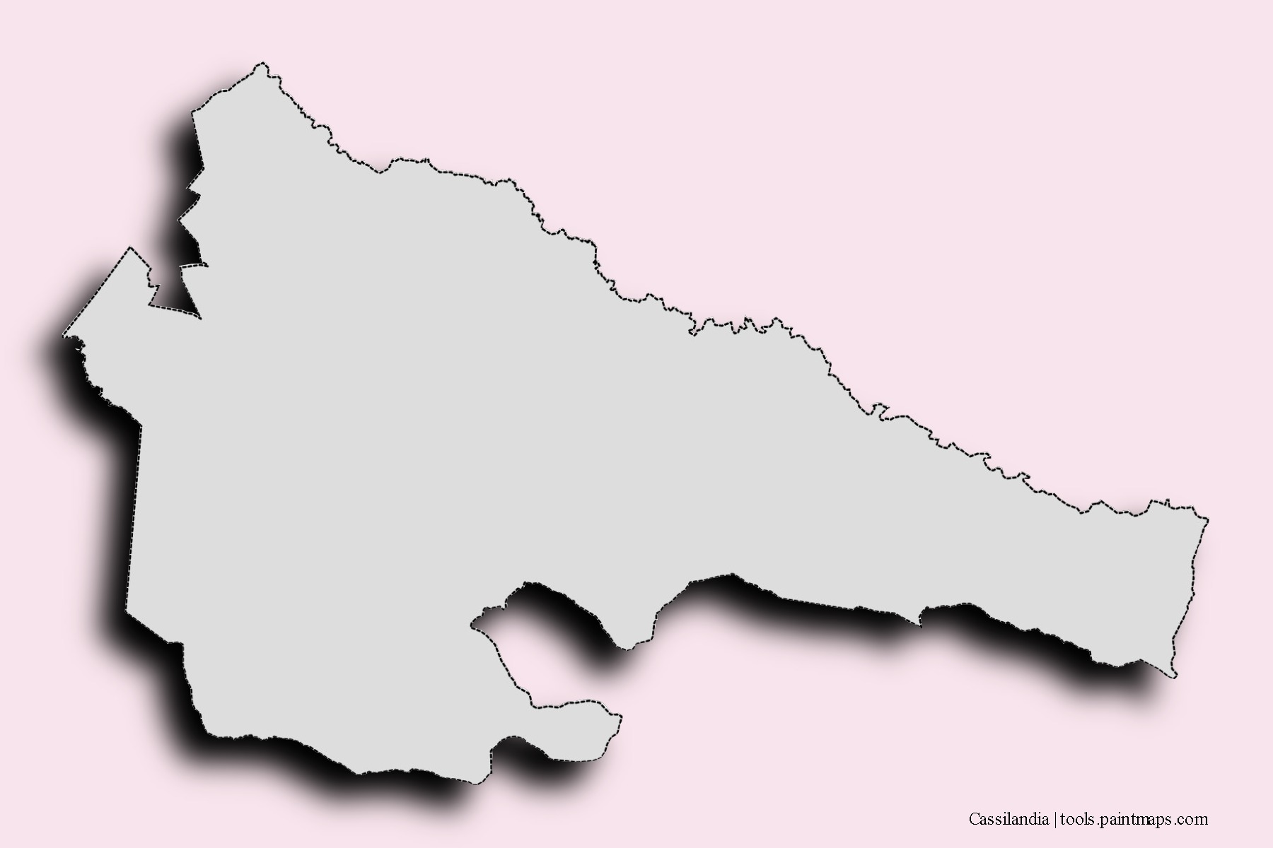 Cassilandia neighborhoods and villages map with 3D shadow effect