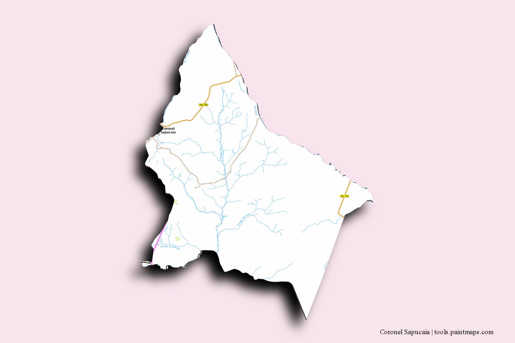 Mapa de barrios y pueblos de Coronel Sapucaia con efecto de sombra 3D