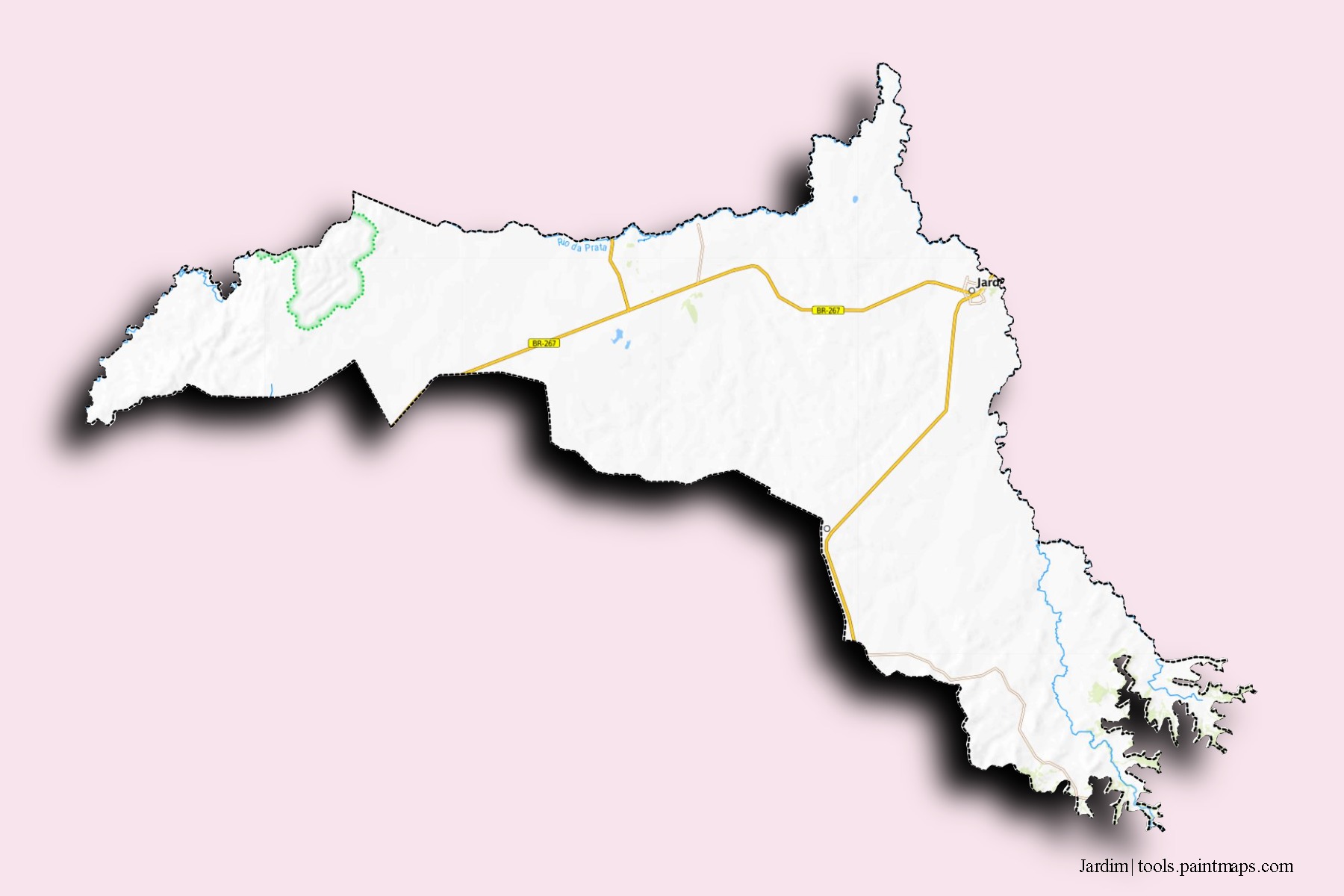 Mapa de barrios y pueblos de Jardim con efecto de sombra 3D