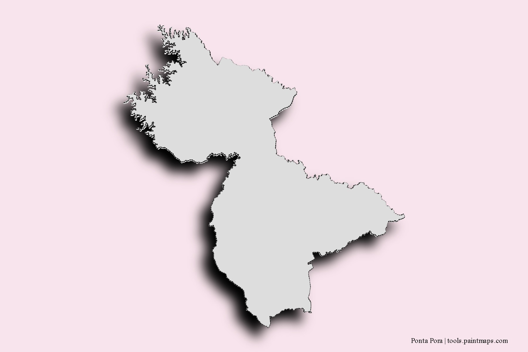 Mapa de barrios y pueblos de Ponta Pora con efecto de sombra 3D