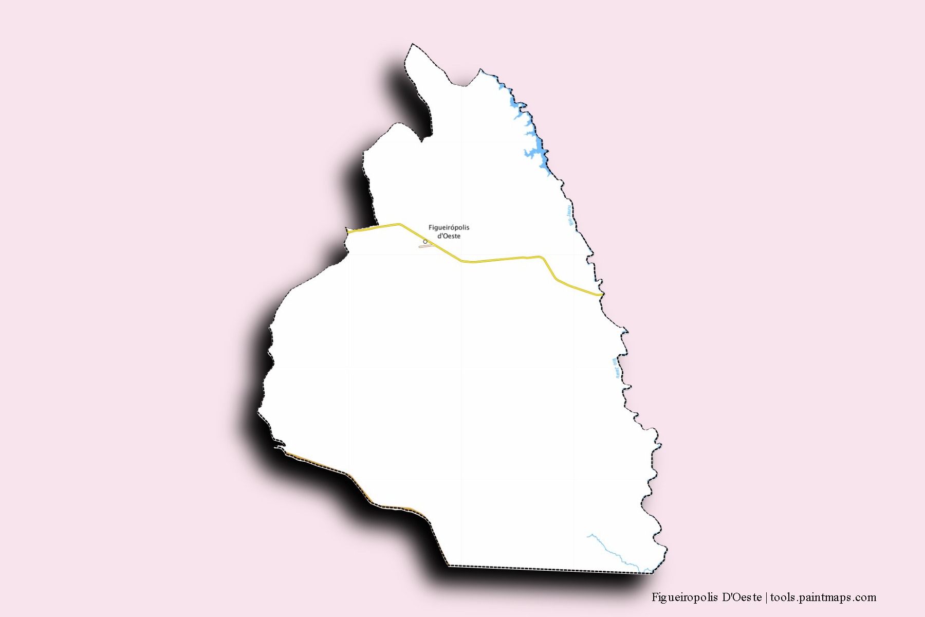 Mapa de barrios y pueblos de Figueiropolis D'Oeste con efecto de sombra 3D