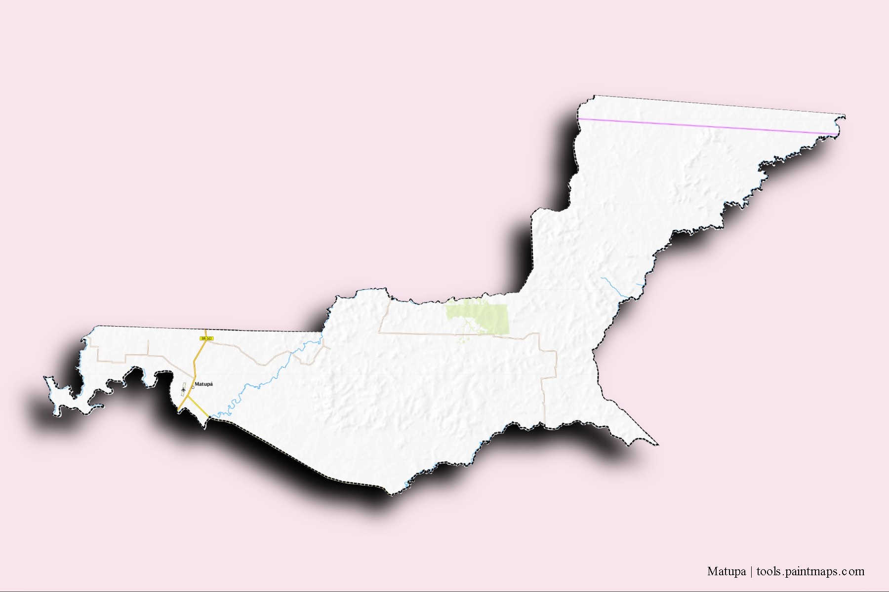 Matupa neighborhoods and villages map with 3D shadow effect