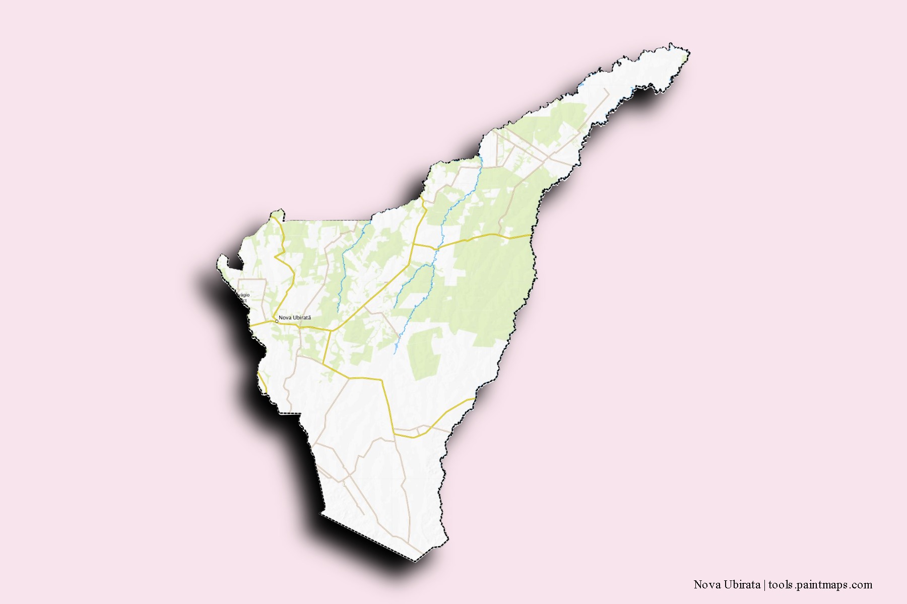 Mapa de barrios y pueblos de Nova Ubirata con efecto de sombra 3D