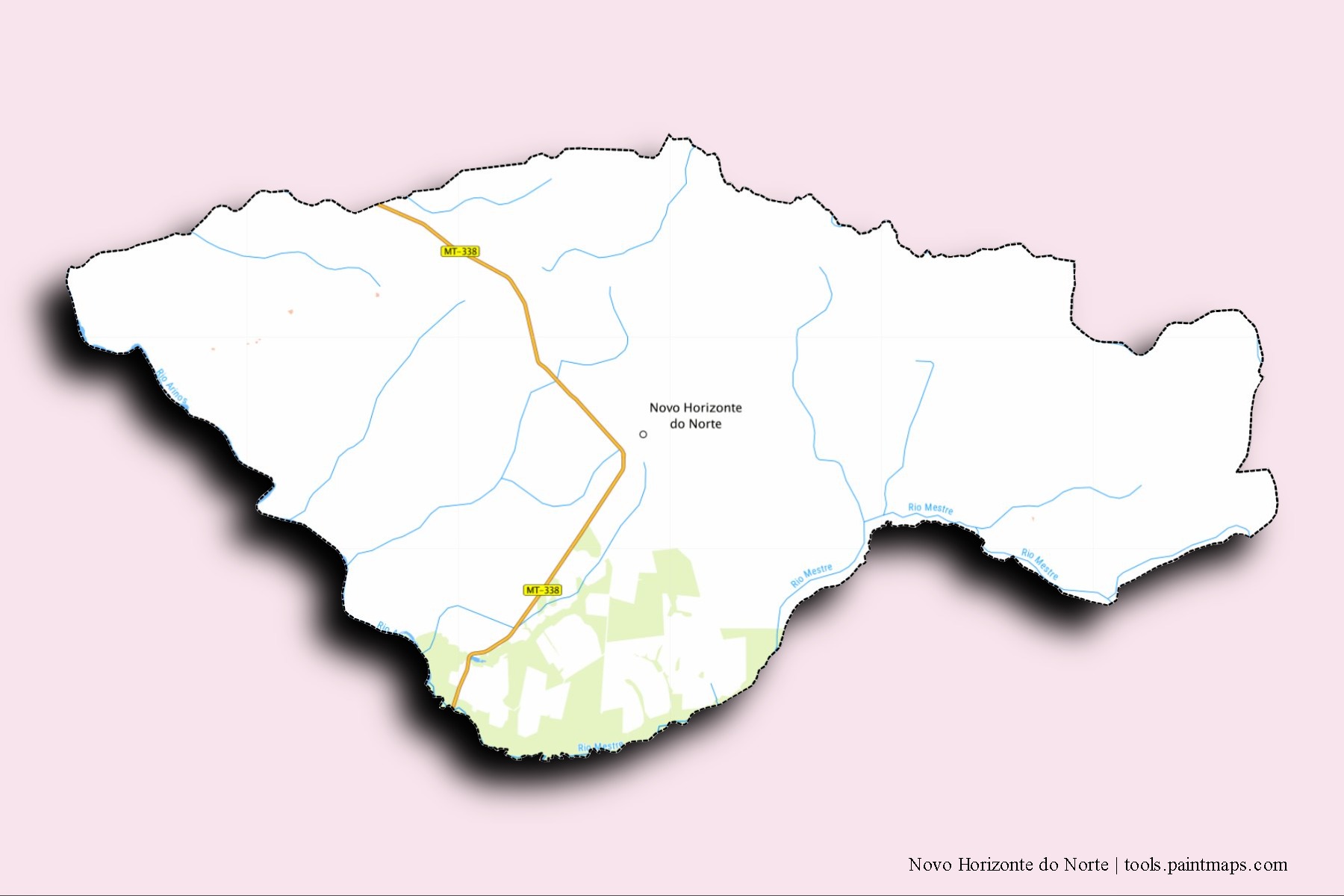 Novo Horizonte do Norte neighborhoods and villages map with 3D shadow effect