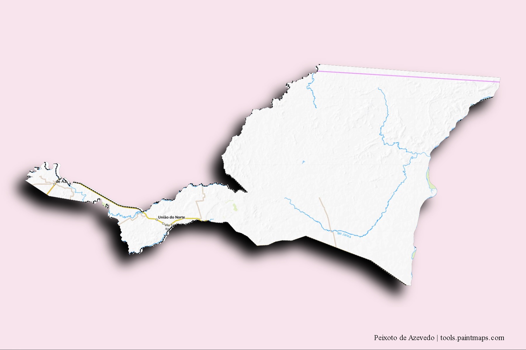 Peixoto de Azevedo neighborhoods and villages map with 3D shadow effect