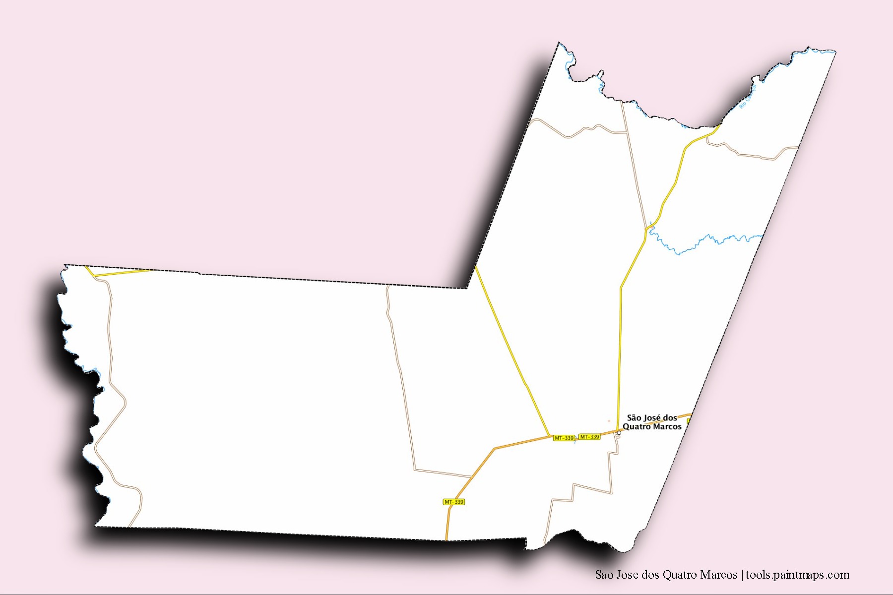Sao Jose dos Quatro Marcos neighborhoods and villages map with 3D shadow effect