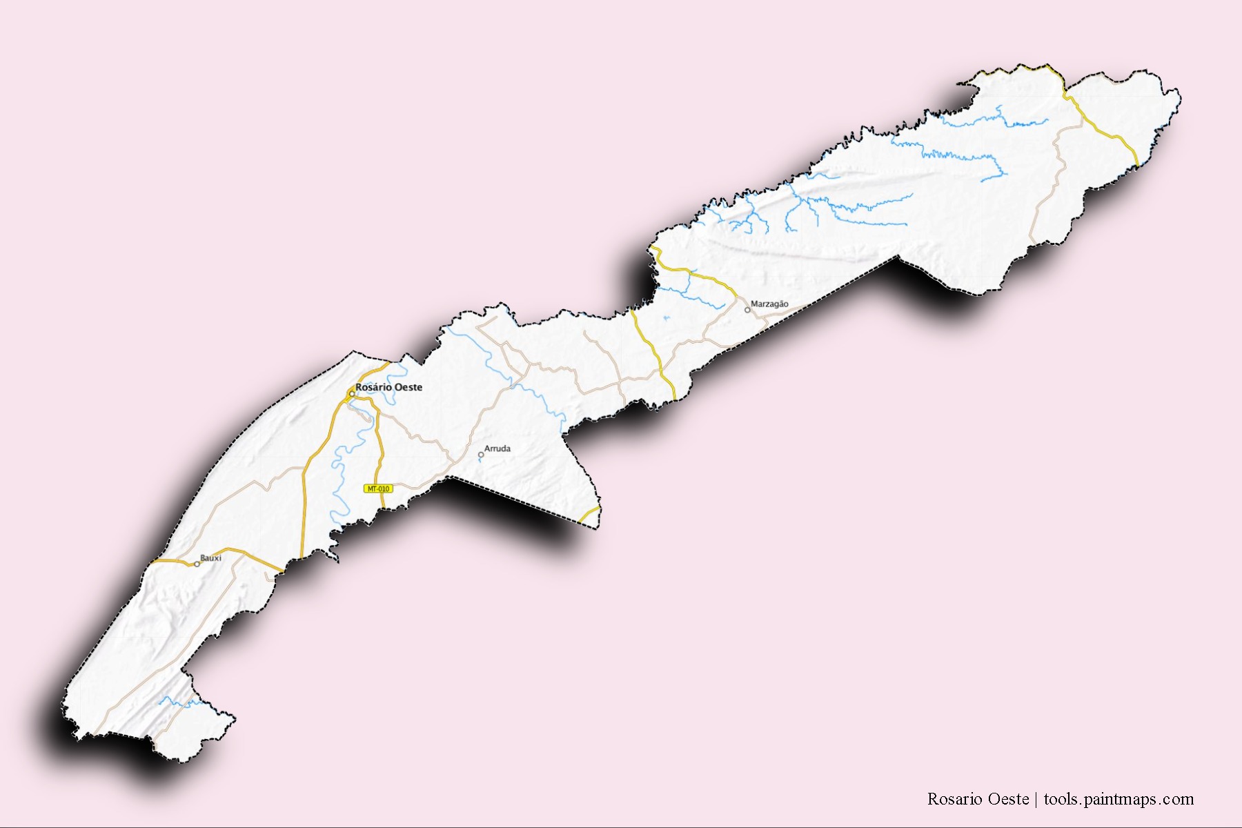 Rosario Oeste neighborhoods and villages map with 3D shadow effect