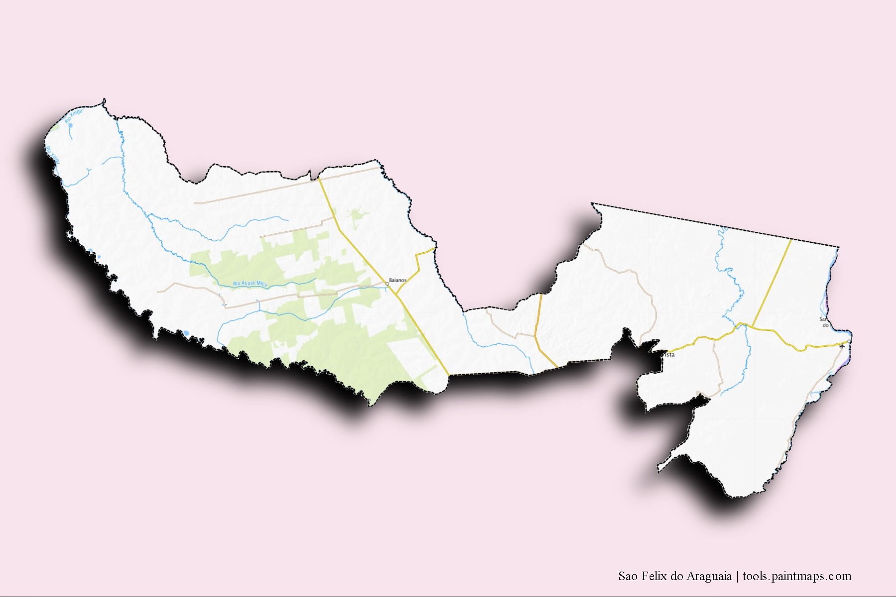 Sao Felix do Araguaia neighborhoods and villages map with 3D shadow effect