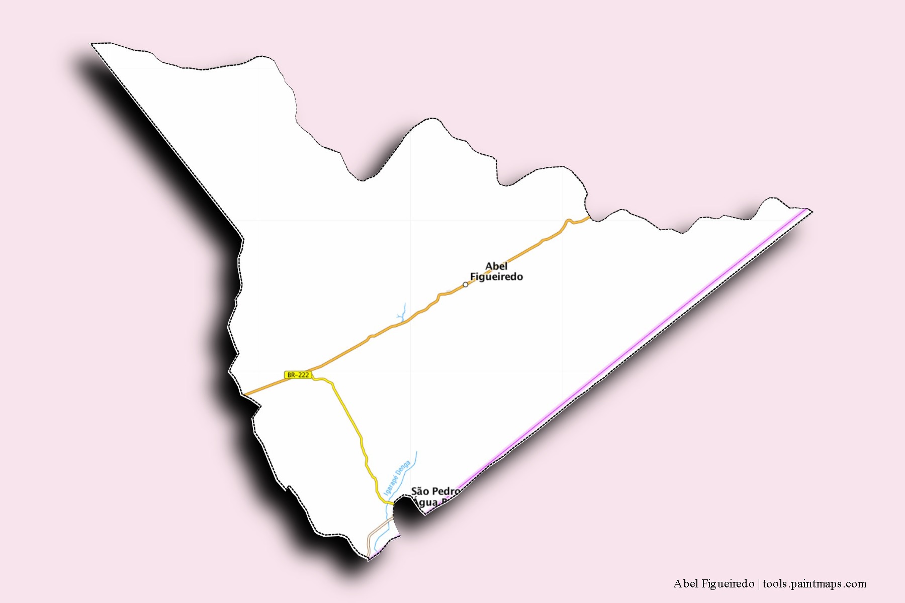 Mapa de barrios y pueblos de Abel Figueiredo con efecto de sombra 3D