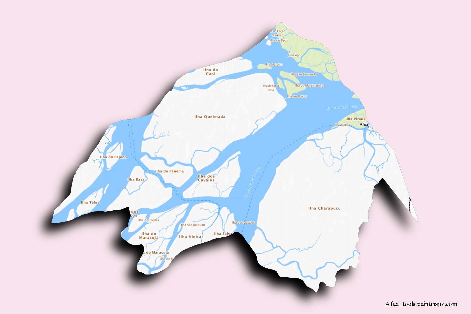 Afua neighborhoods and villages map with 3D shadow effect