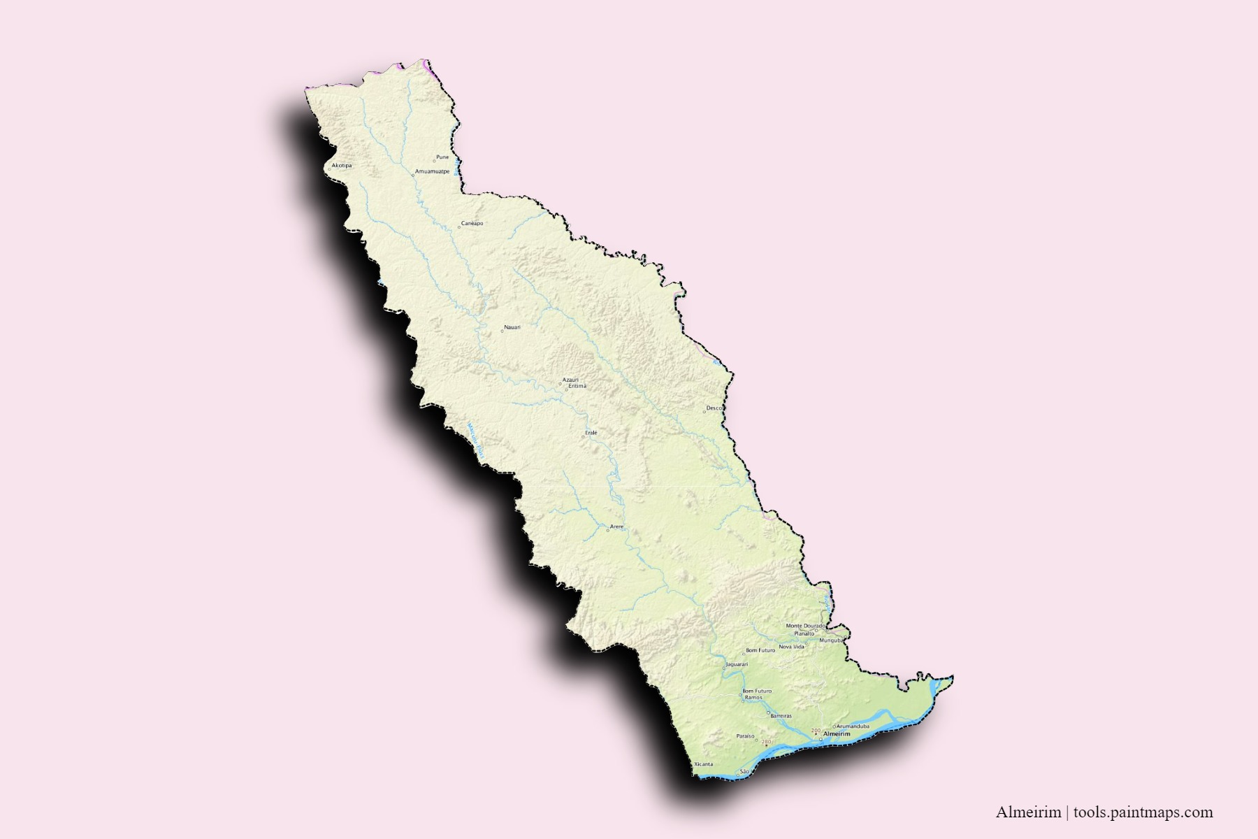 Mapa de barrios y pueblos de Almeirim con efecto de sombra 3D