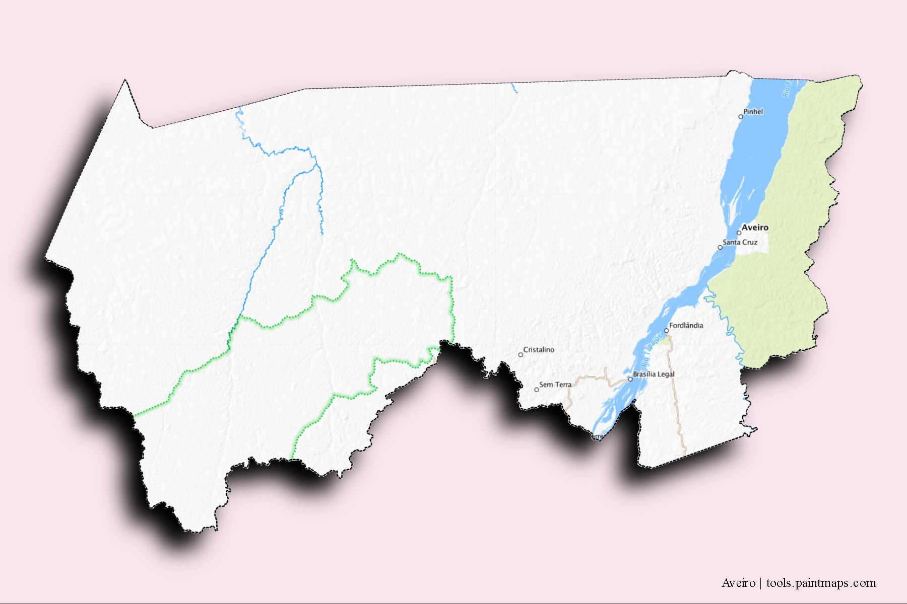 Mapa de barrios y pueblos de Aveiro con efecto de sombra 3D