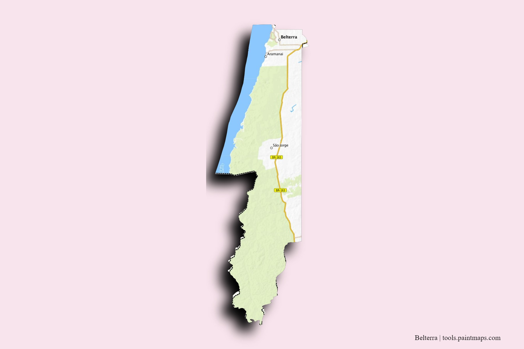 Mapa de barrios y pueblos de Belterra con efecto de sombra 3D