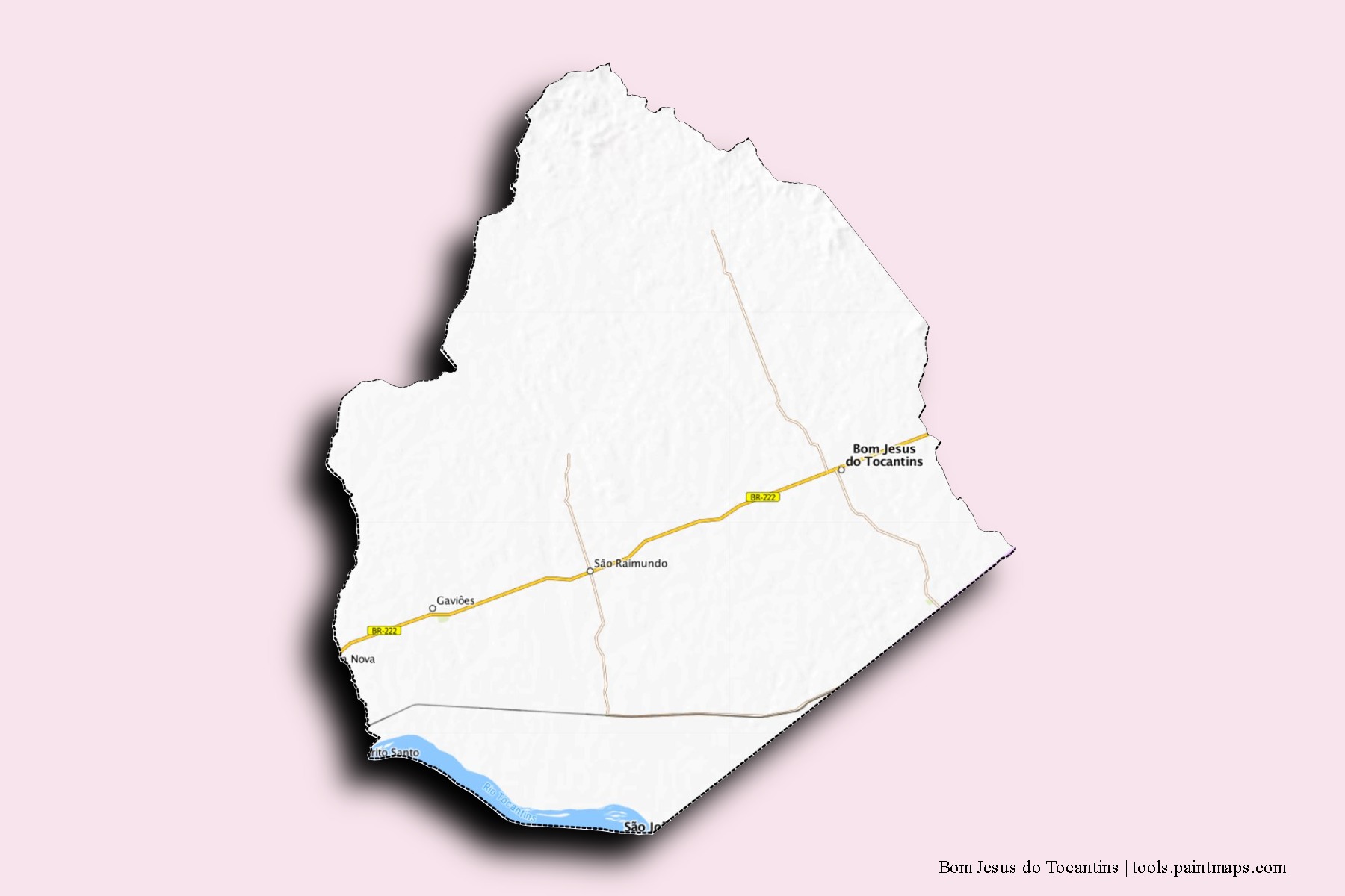 Mapa de barrios y pueblos de Bom Jesus do Tocantins con efecto de sombra 3D