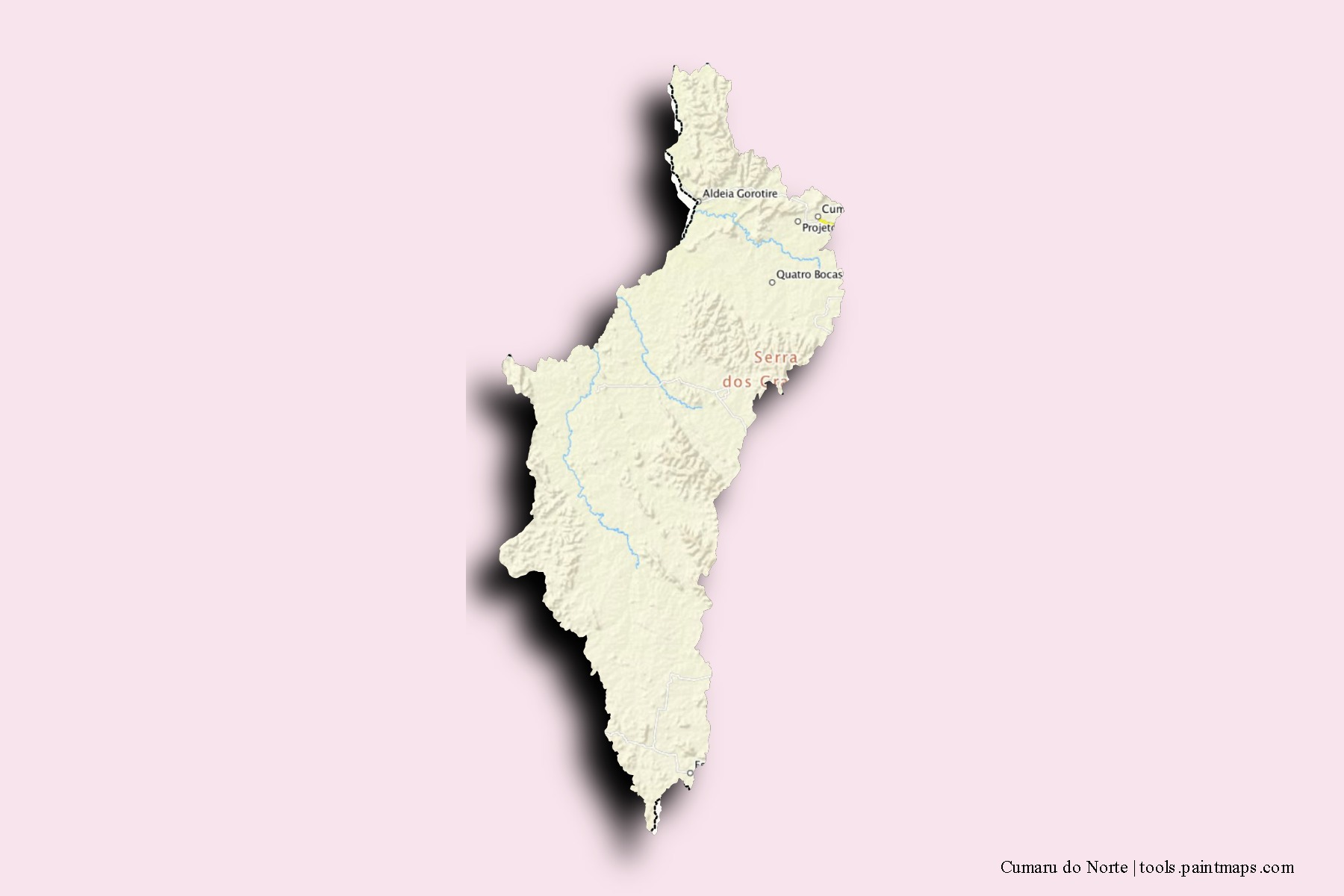 Mapa de barrios y pueblos de Cumaru do Norte con efecto de sombra 3D