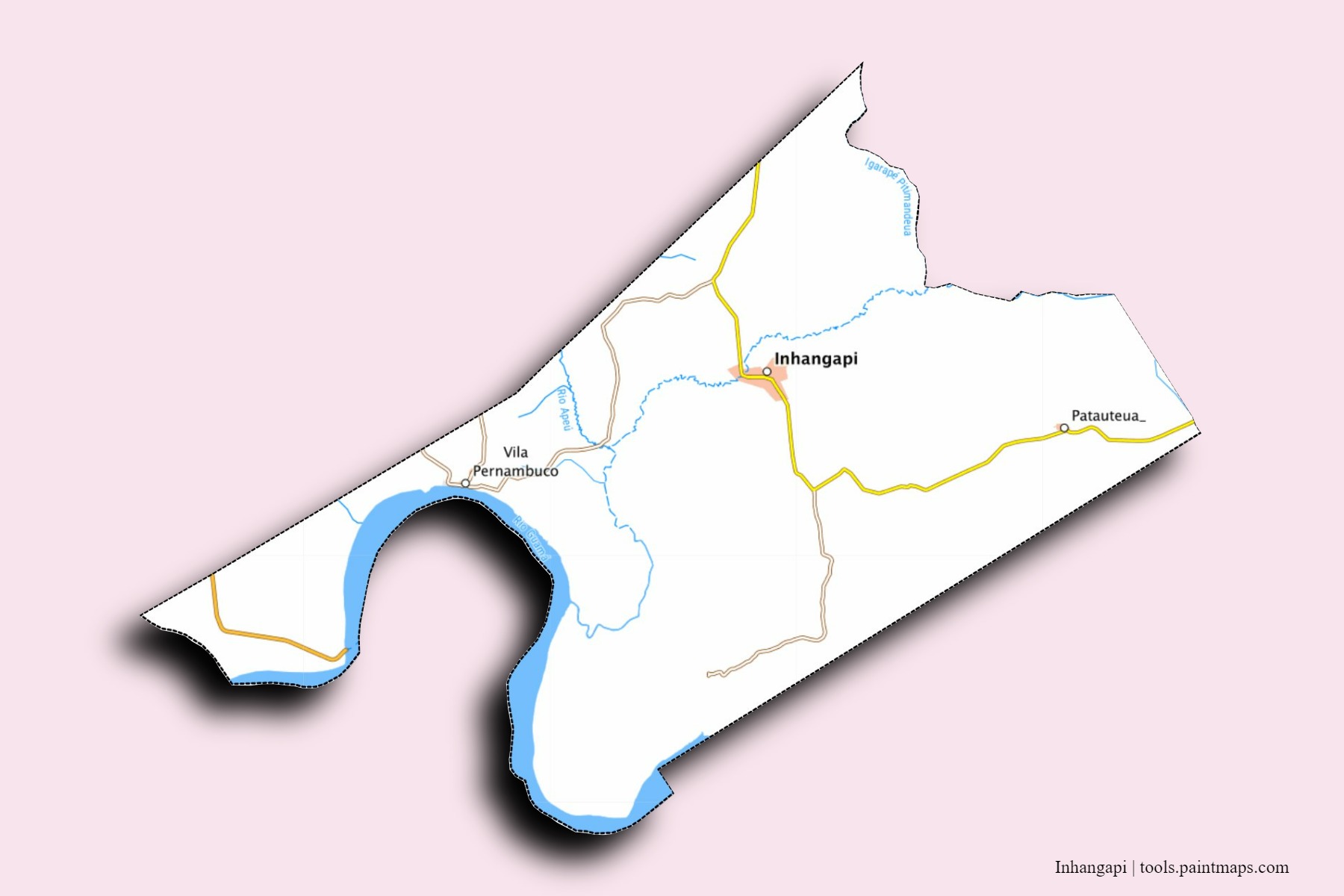 Mapa de barrios y pueblos de Inhangapi con efecto de sombra 3D