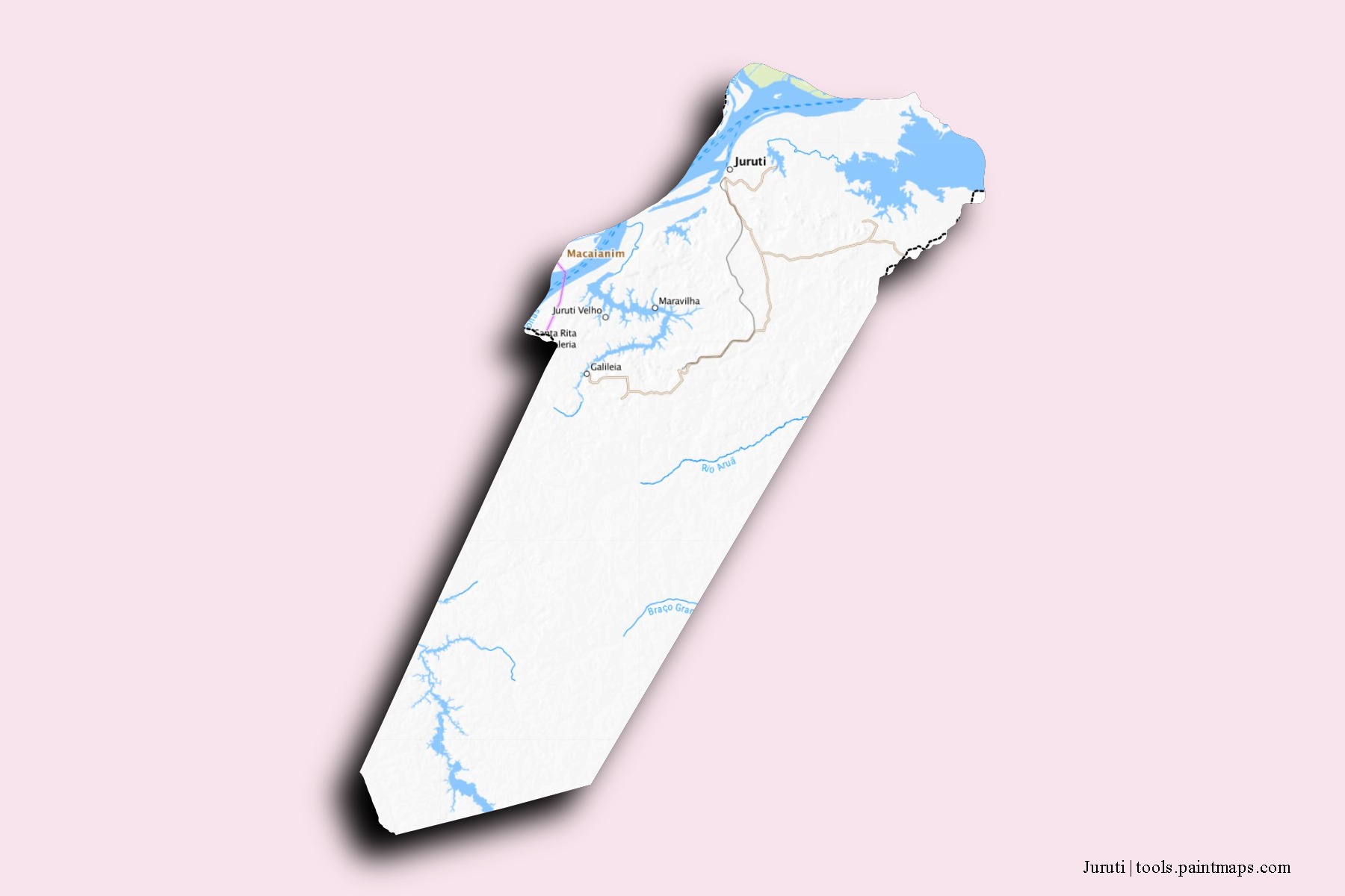 Mapa de barrios y pueblos de Juruti con efecto de sombra 3D