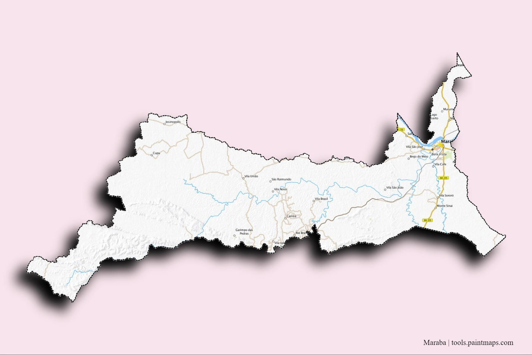 Maraba neighborhoods and villages map with 3D shadow effect