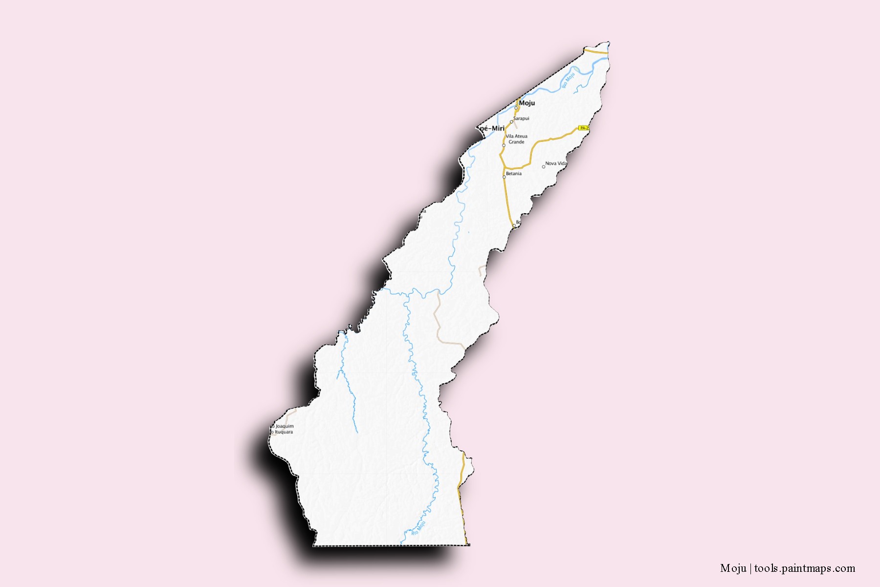 Mapa de barrios y pueblos de Moju con efecto de sombra 3D