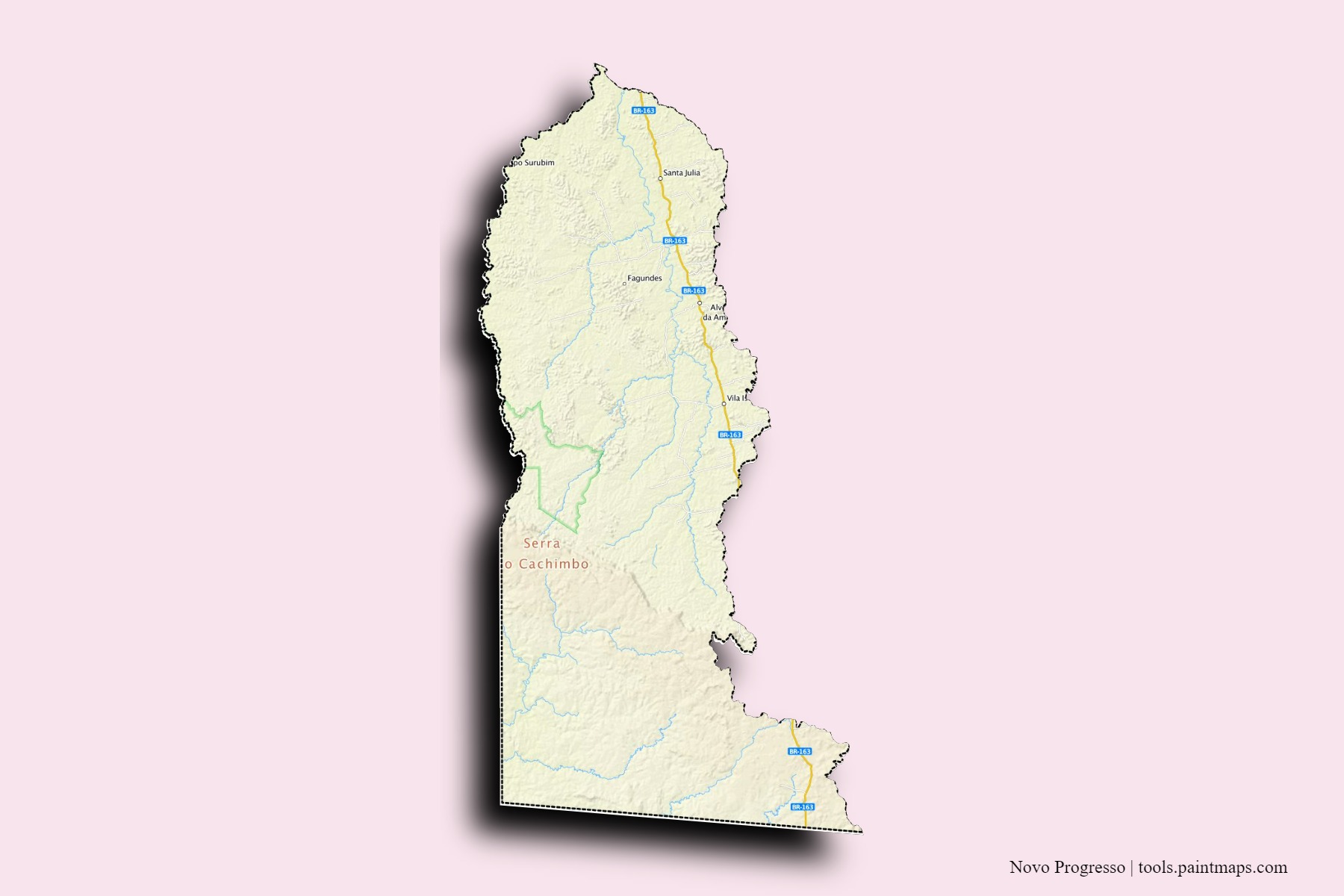 Mapa de barrios y pueblos de Novo Progresso con efecto de sombra 3D