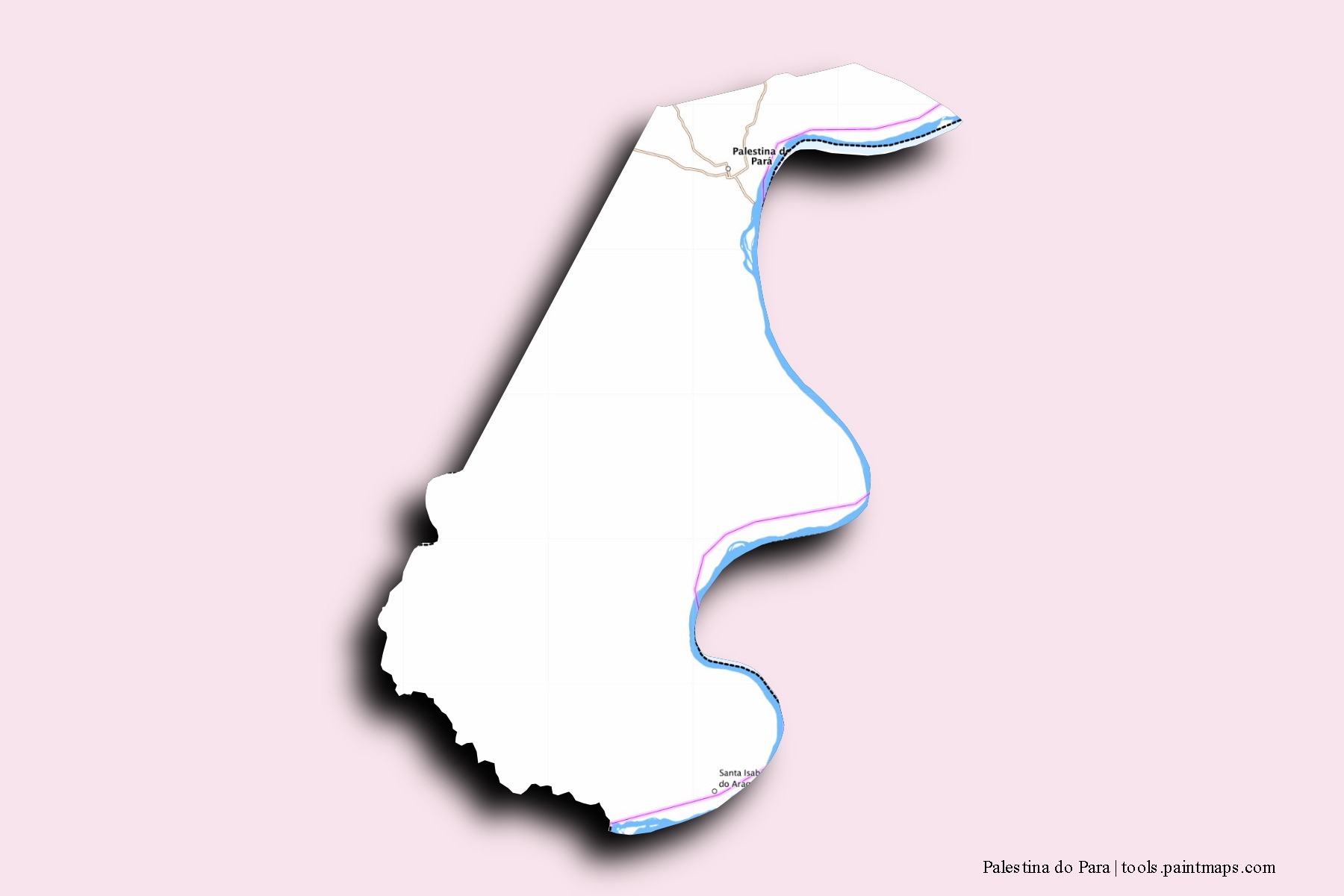 Mapa de barrios y pueblos de Palestina do Para con efecto de sombra 3D