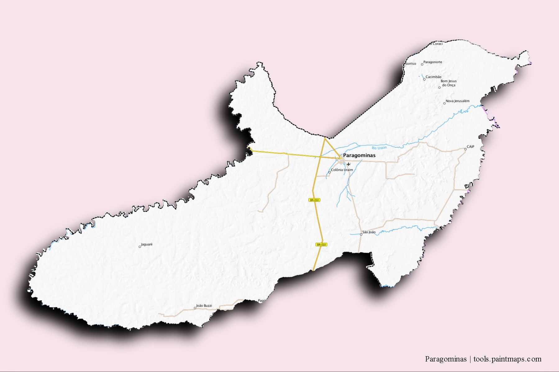 3D gölge efektli Paragominas mahalleleri ve köyleri haritası