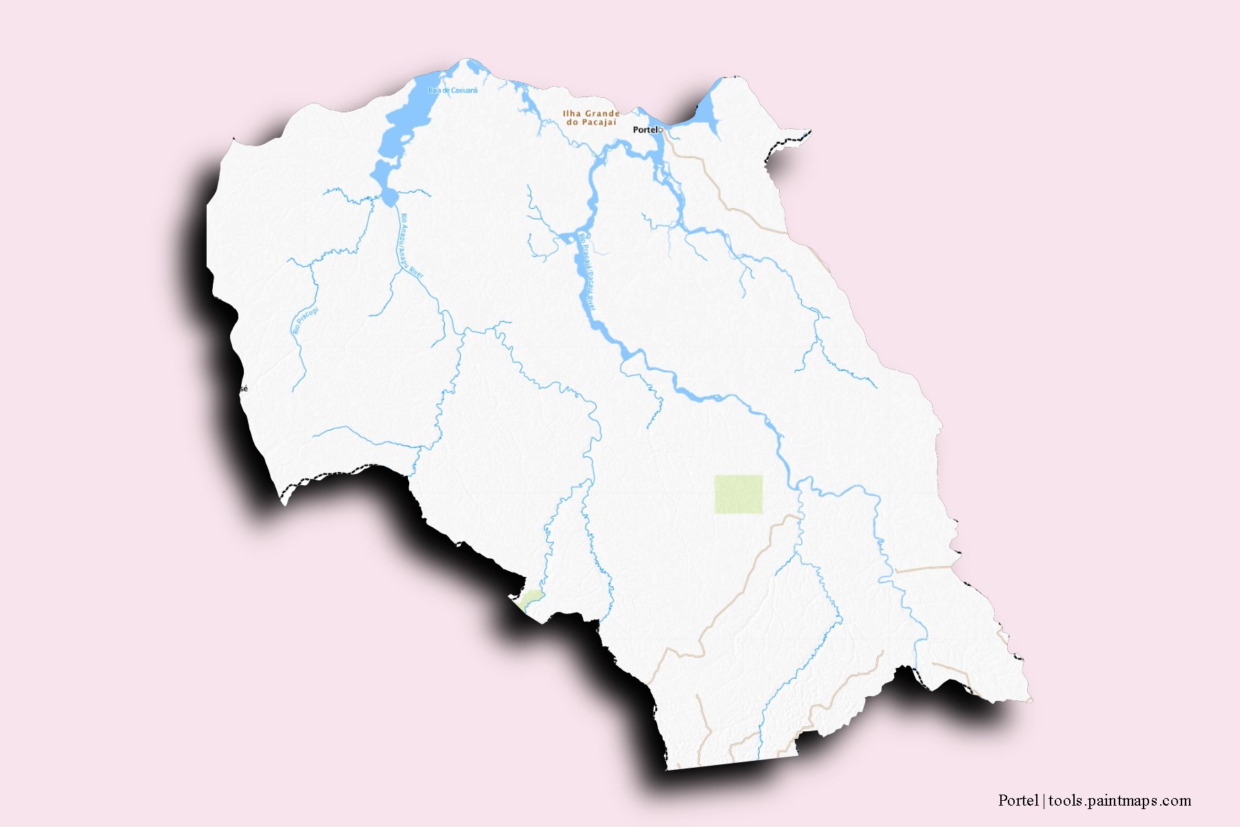 Mapa de barrios y pueblos de Portel con efecto de sombra 3D