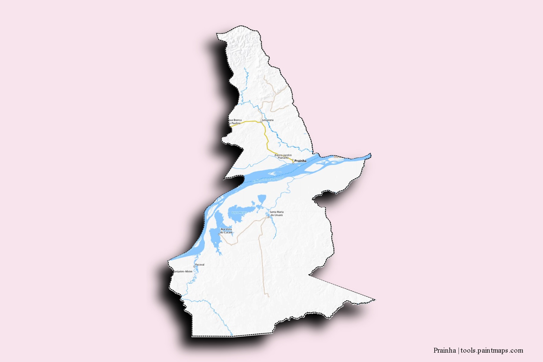 Mapa de barrios y pueblos de Prainha con efecto de sombra 3D