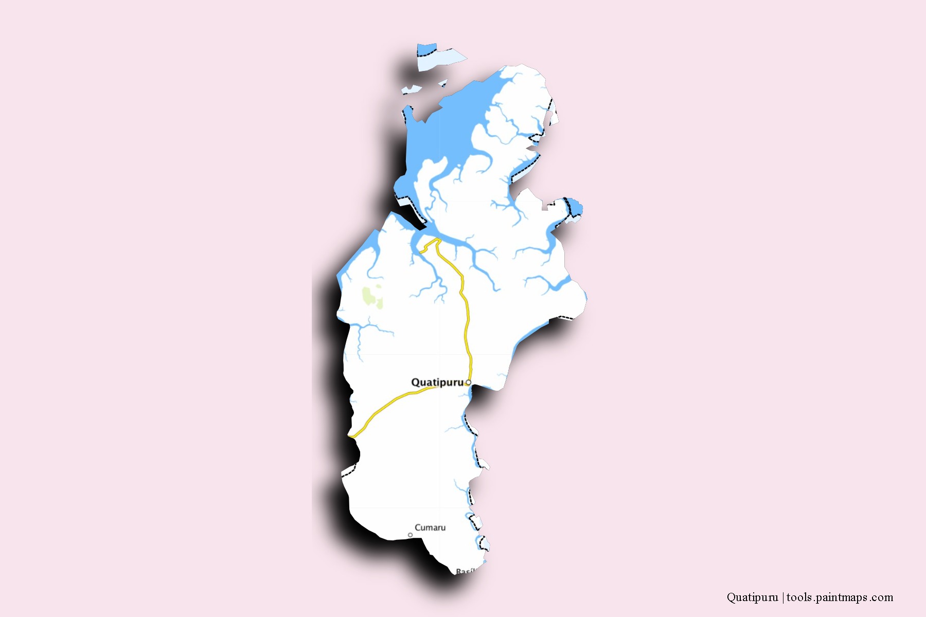 Mapa de barrios y pueblos de Quatipuru con efecto de sombra 3D