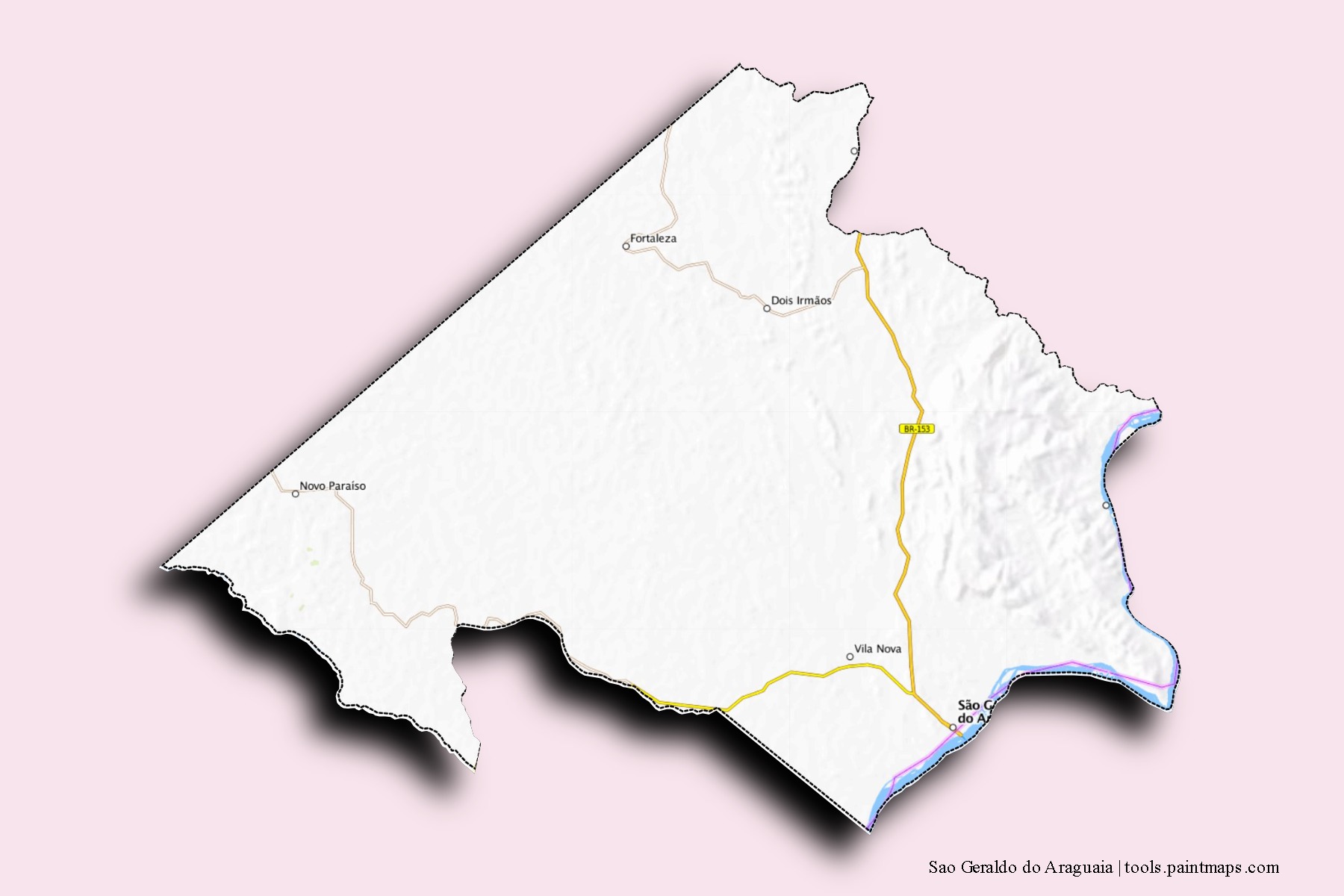 Mapa de barrios y pueblos de Sao Geraldo do Araguaia con efecto de sombra 3D