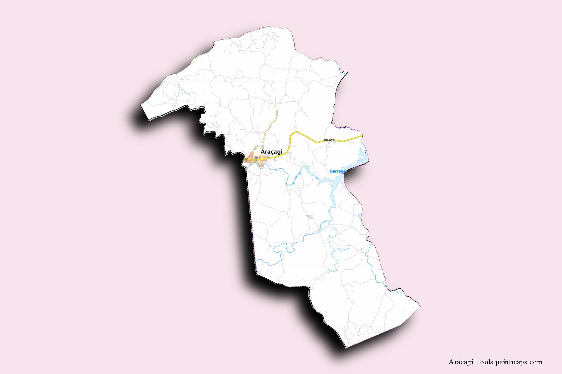 Mapa de barrios y pueblos de Aracagi con efecto de sombra 3D