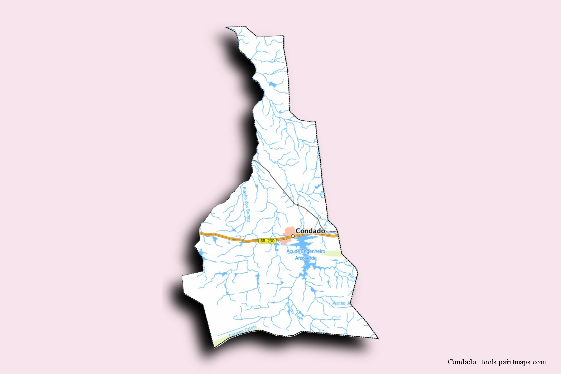 Mapa de barrios y pueblos de Condado con efecto de sombra 3D