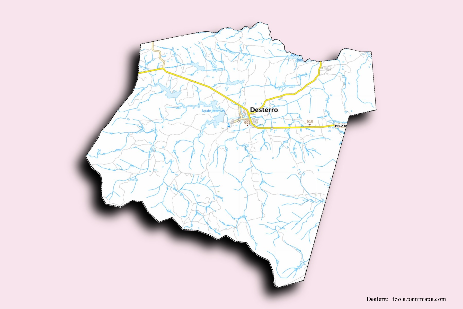 Mapa de barrios y pueblos de Desterro con efecto de sombra 3D