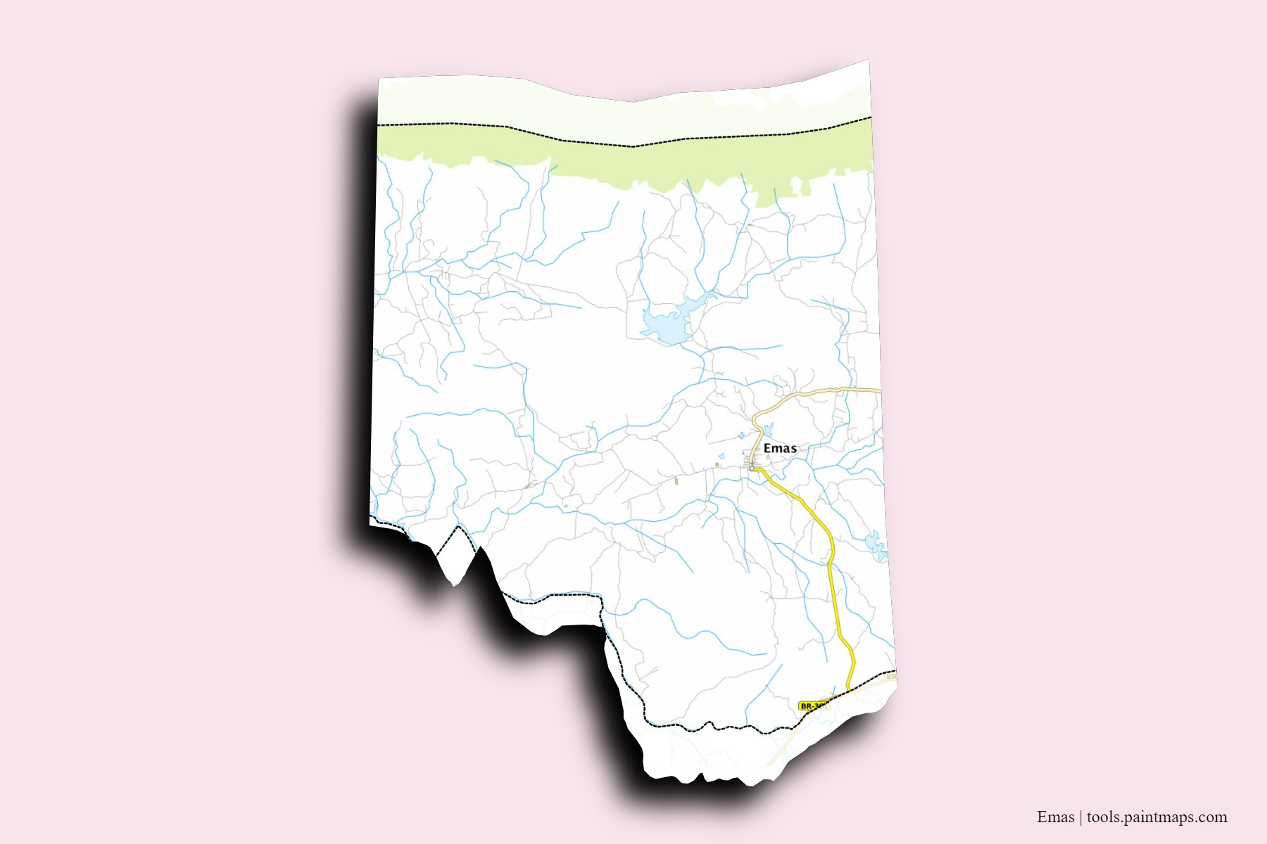 Mapa de barrios y pueblos de Emas con efecto de sombra 3D