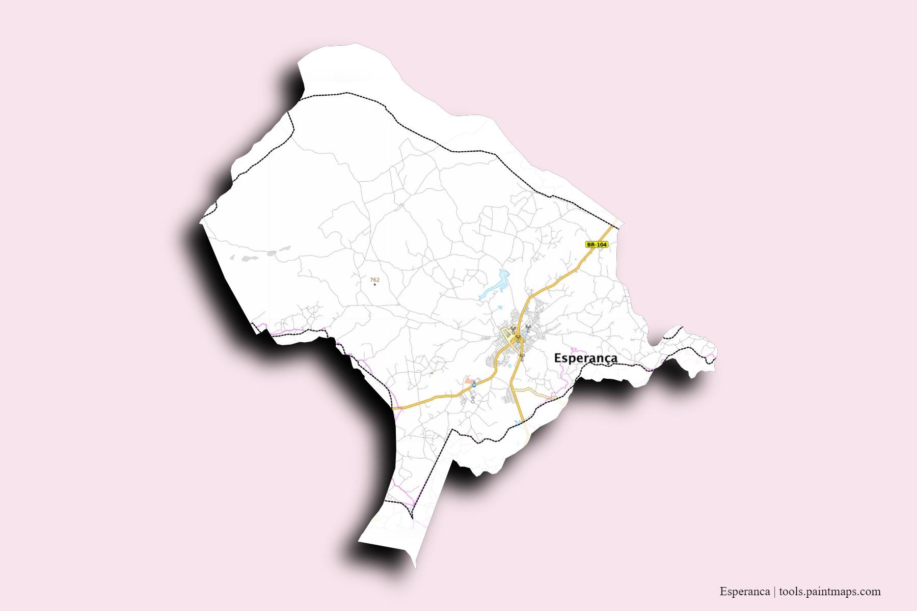 Mapa de barrios y pueblos de Esperanca con efecto de sombra 3D